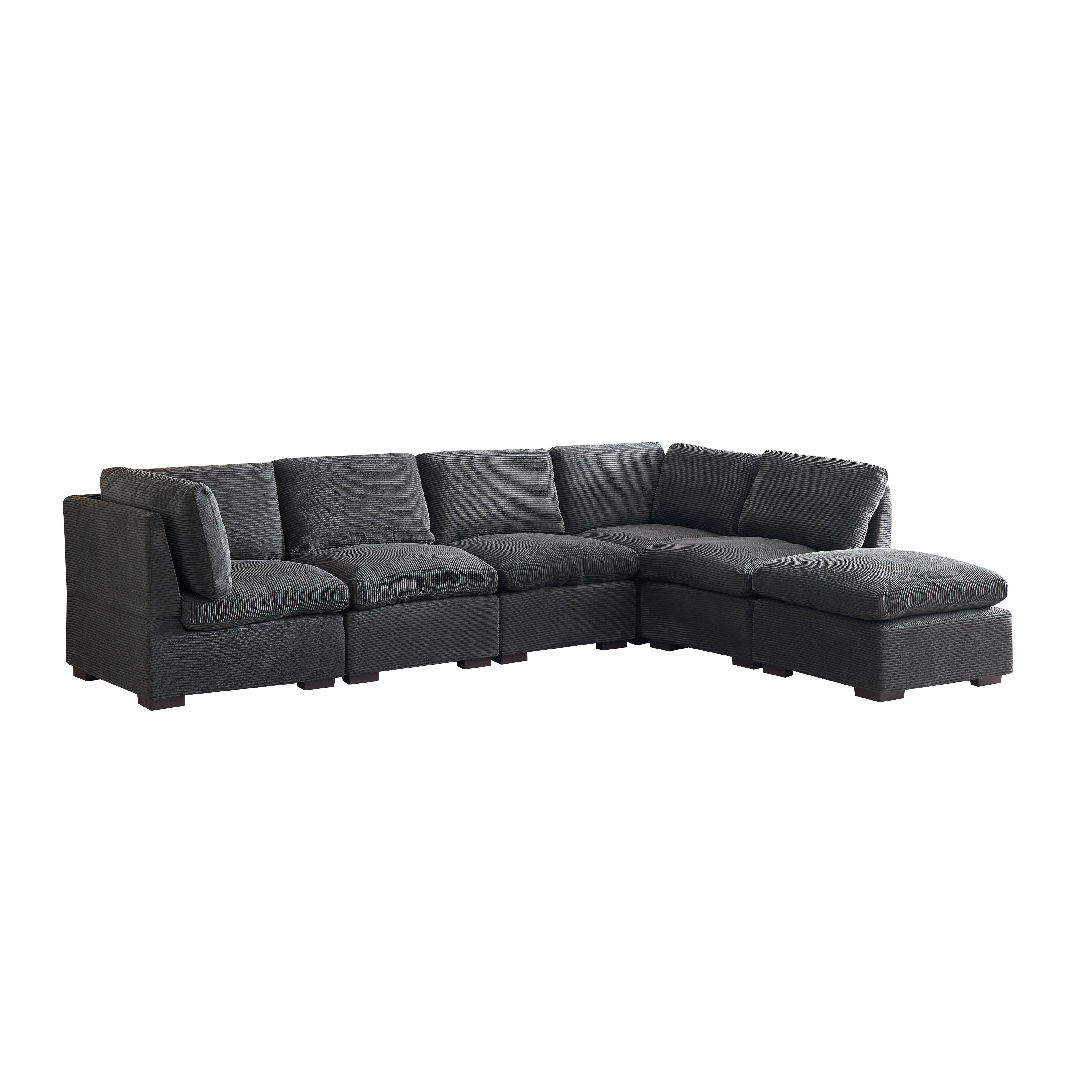 L-Shaped Couch, 6-Seat Corduroy Sofa, Couch with Ottoman, Gray