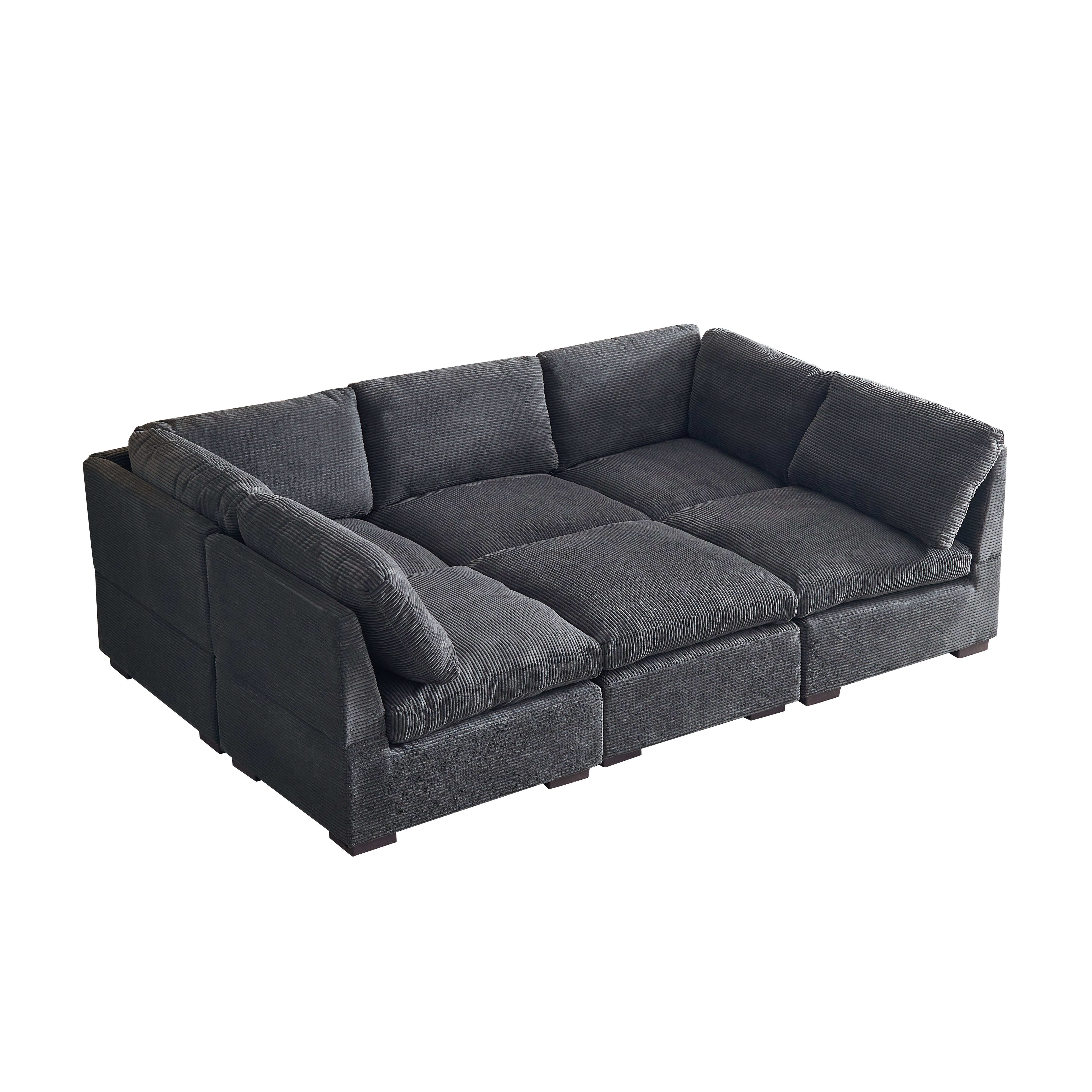 L-Shaped Couch, 6-Seat Corduroy Sofa, Couch with Ottoman, Gray