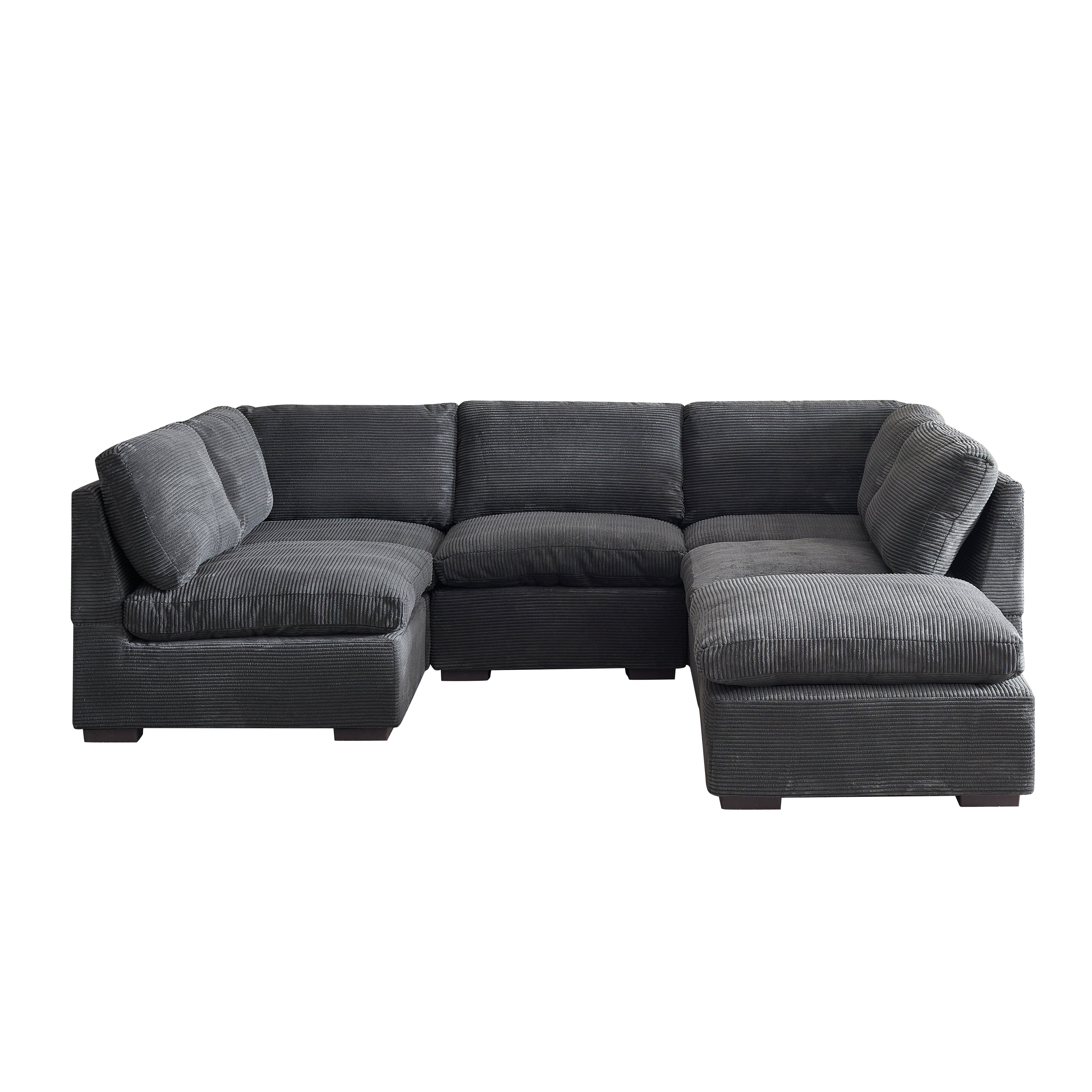 L-Shaped Couch, 6-Seat Corduroy Sofa, Couch with Ottoman, Gray