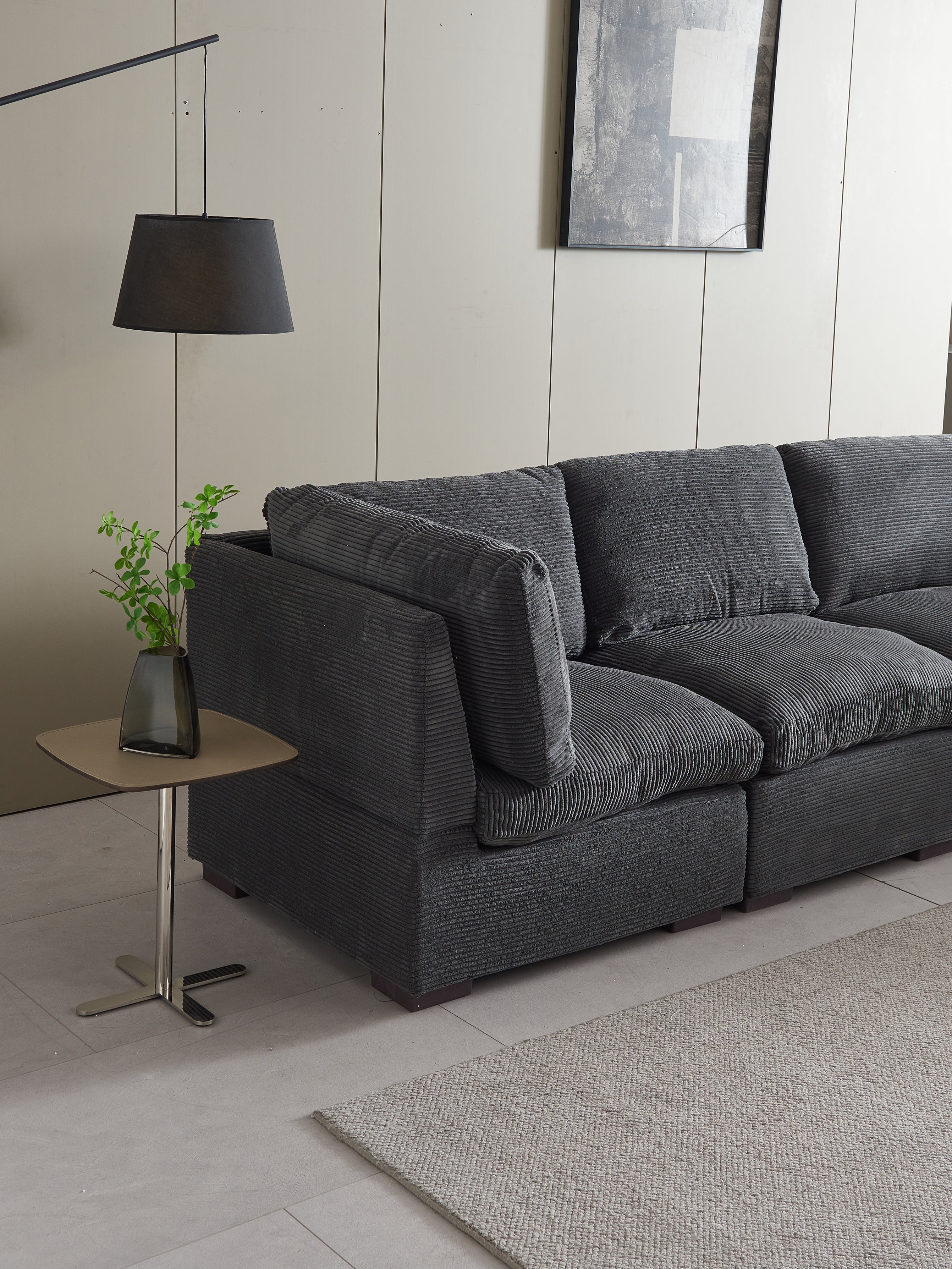 L-Shaped Couch, 6-Seat Corduroy Sofa, Couch with Ottoman, Gray