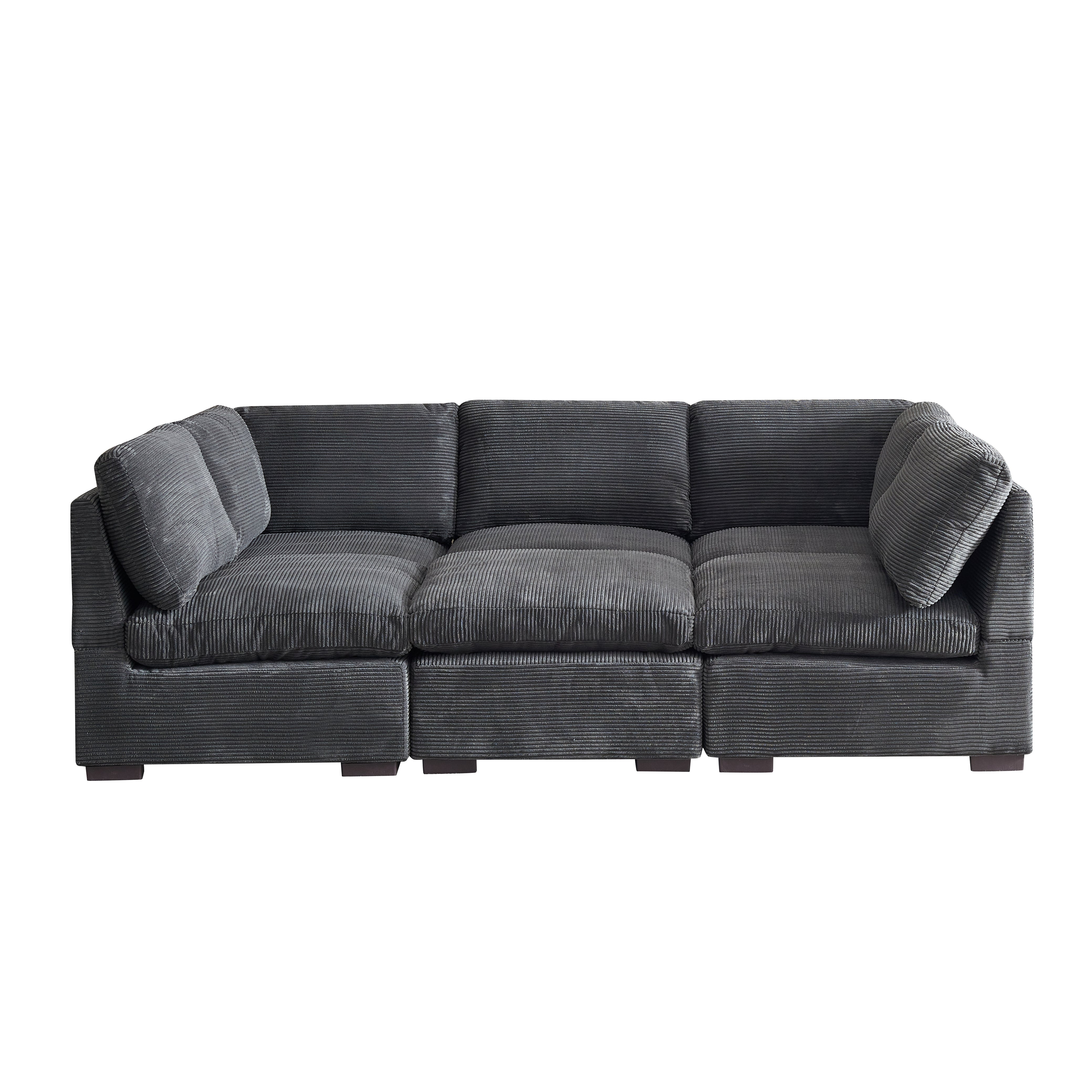 L-Shaped Couch, 6-Seat Corduroy Sofa, Couch with Ottoman, Gray