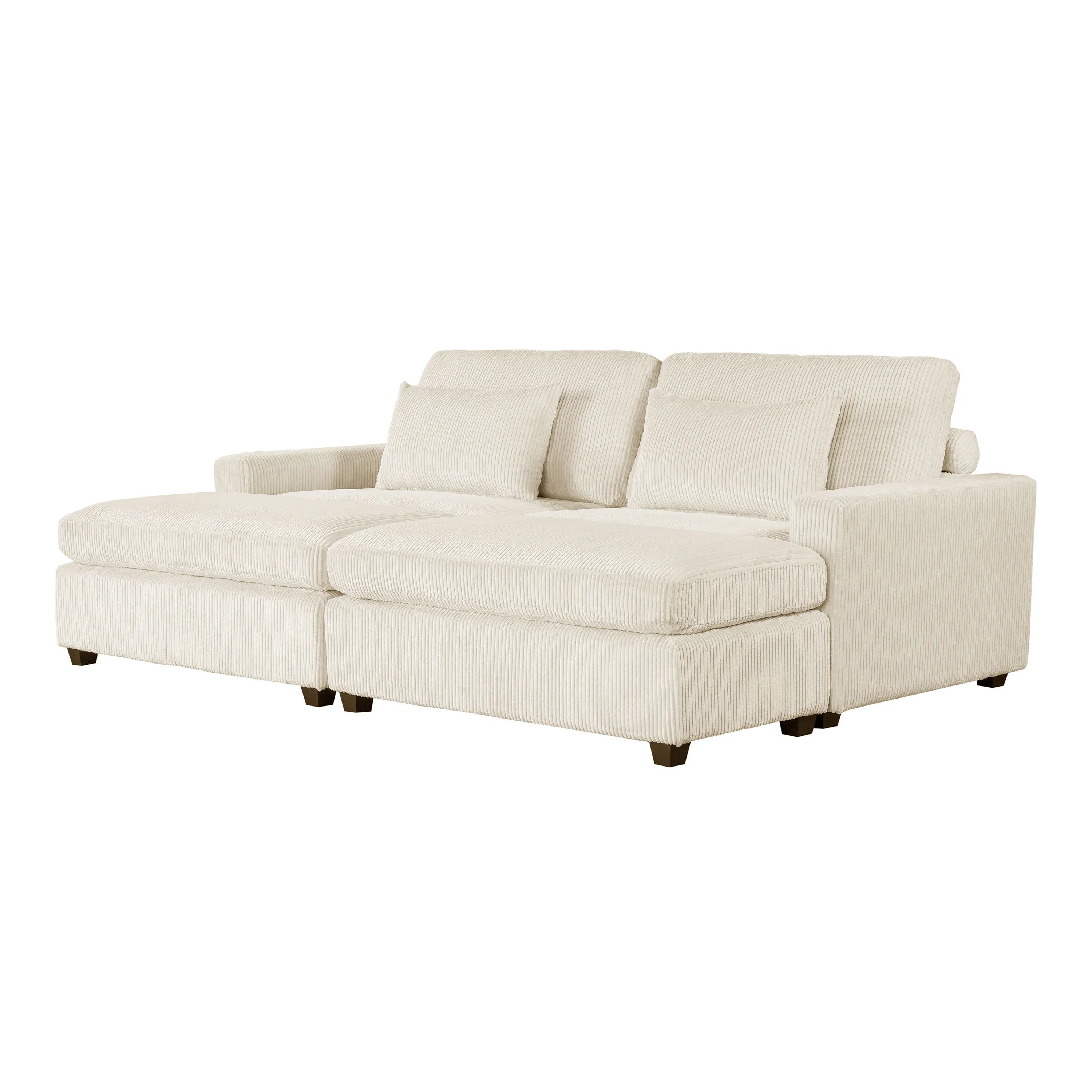 Louie Corduroy Sofa, Deep Sectional Couch with Ottoman - Beige