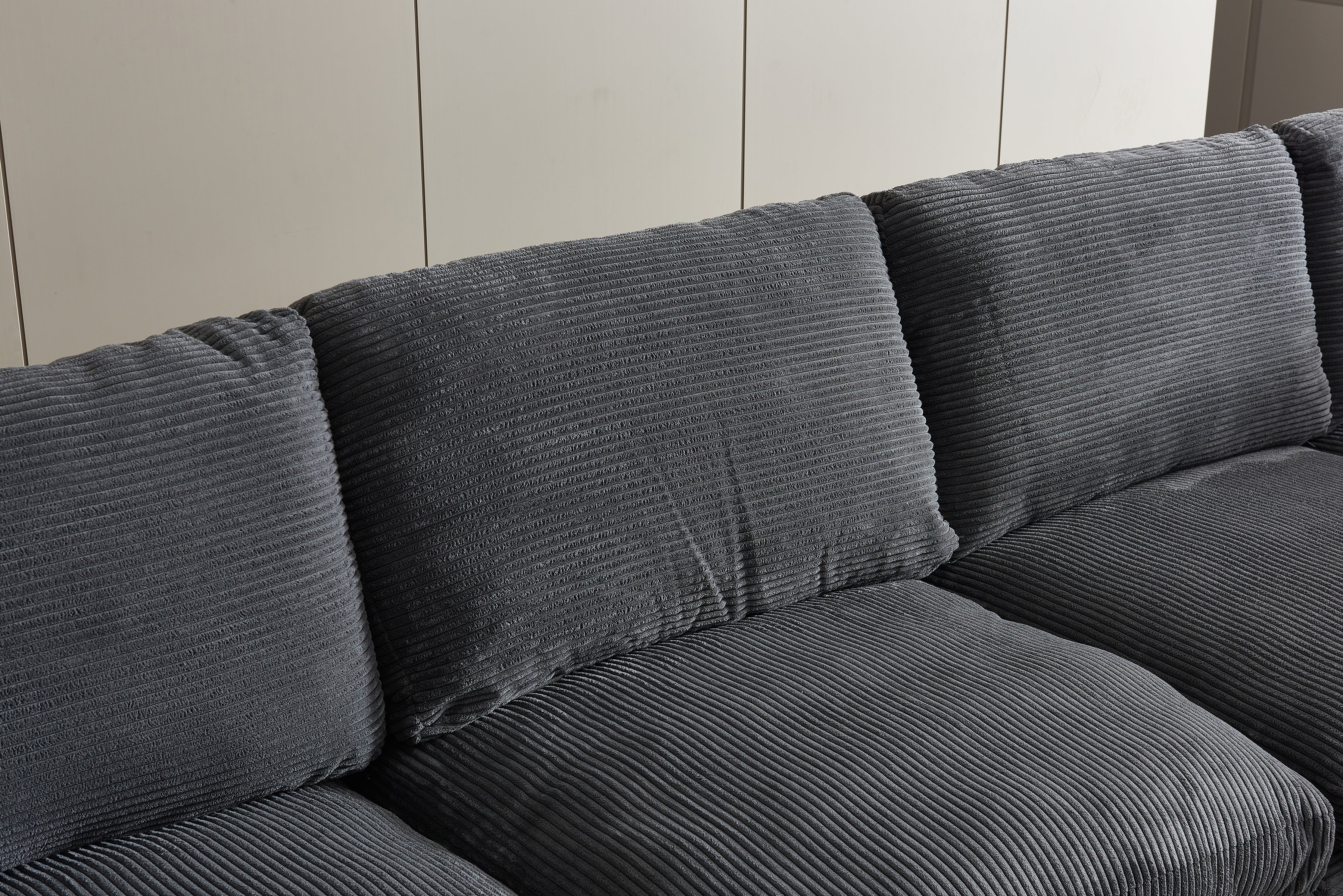L-Shaped Couch, 6-Seat Corduroy Sofa, Couch with Ottoman, Gray