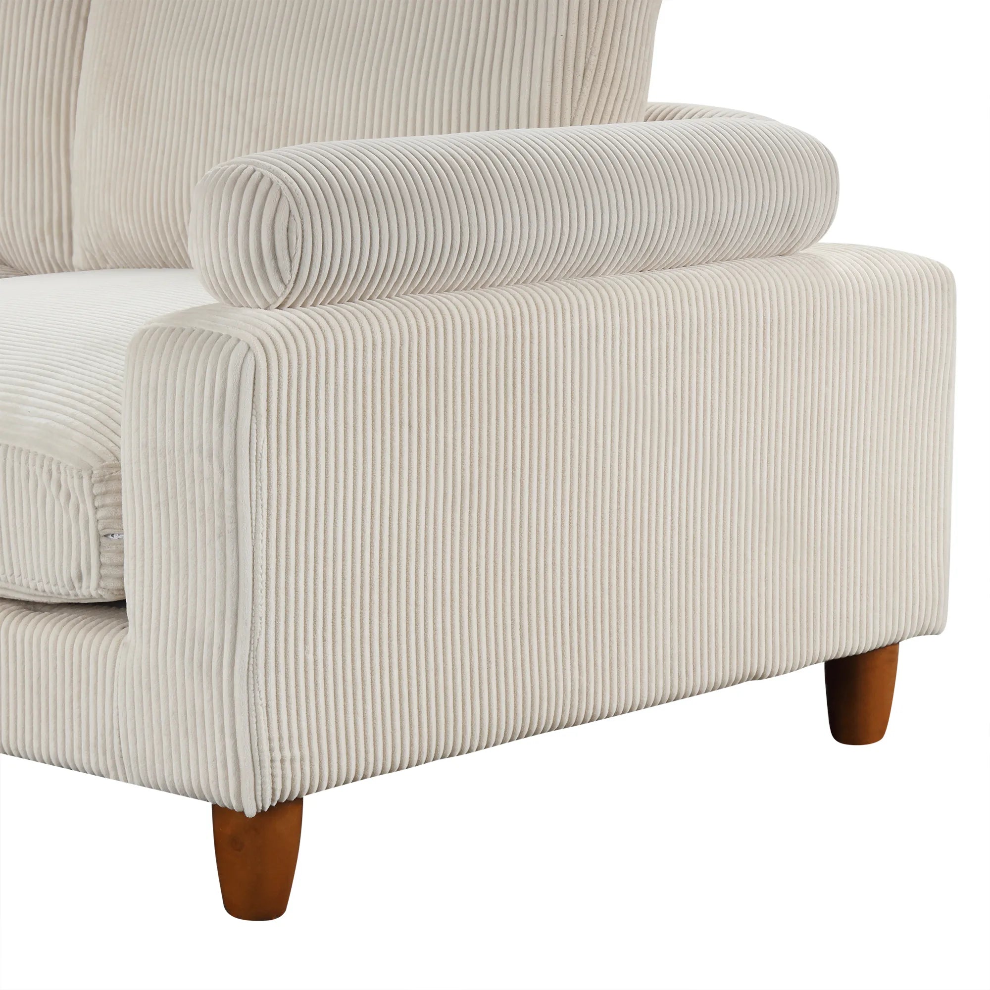 Large U-Shaped Sectional, Corduroy Couch with Ottoman, Beige