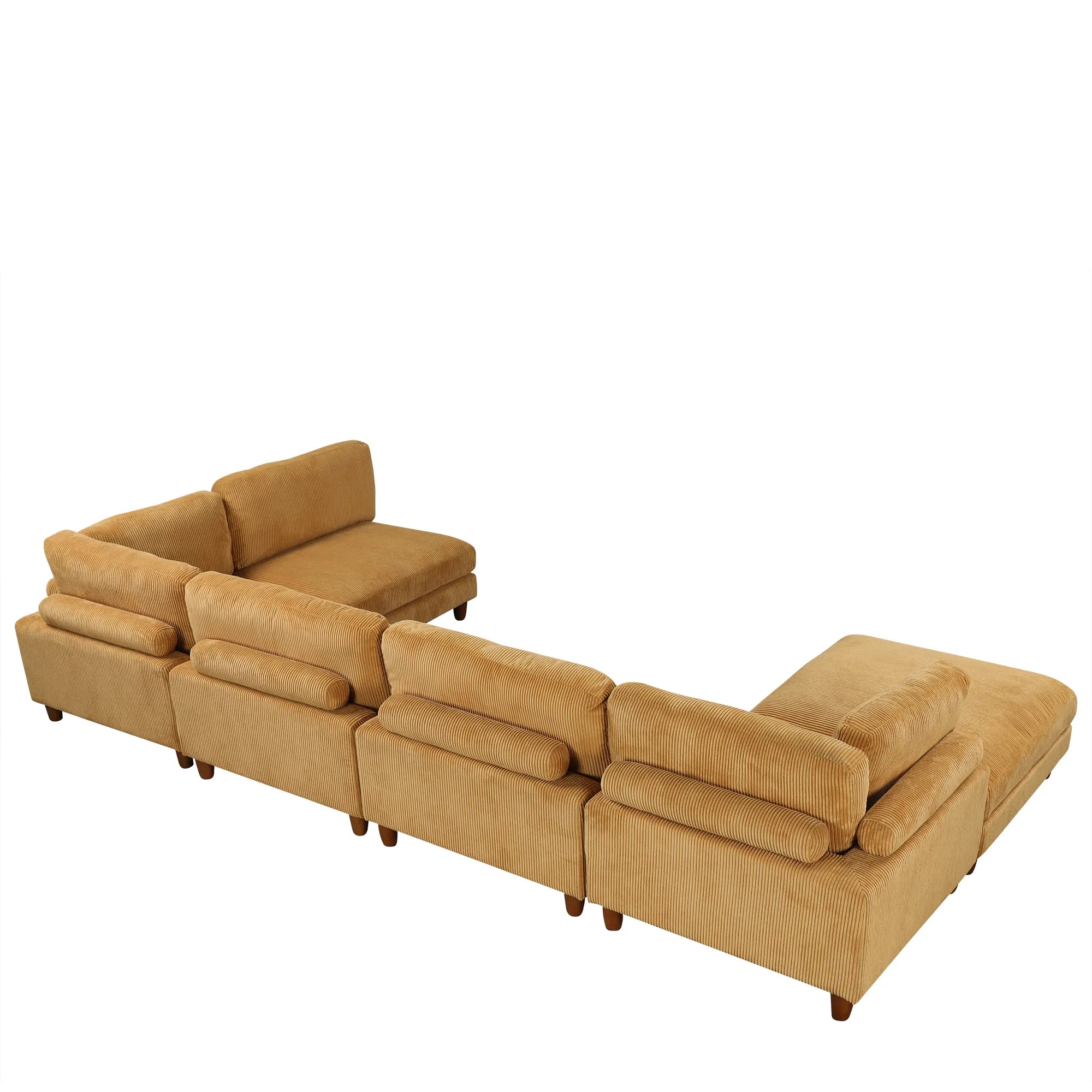 Large U-Shaped Sectional, Corduroy Couch with Ottoman, Yellow