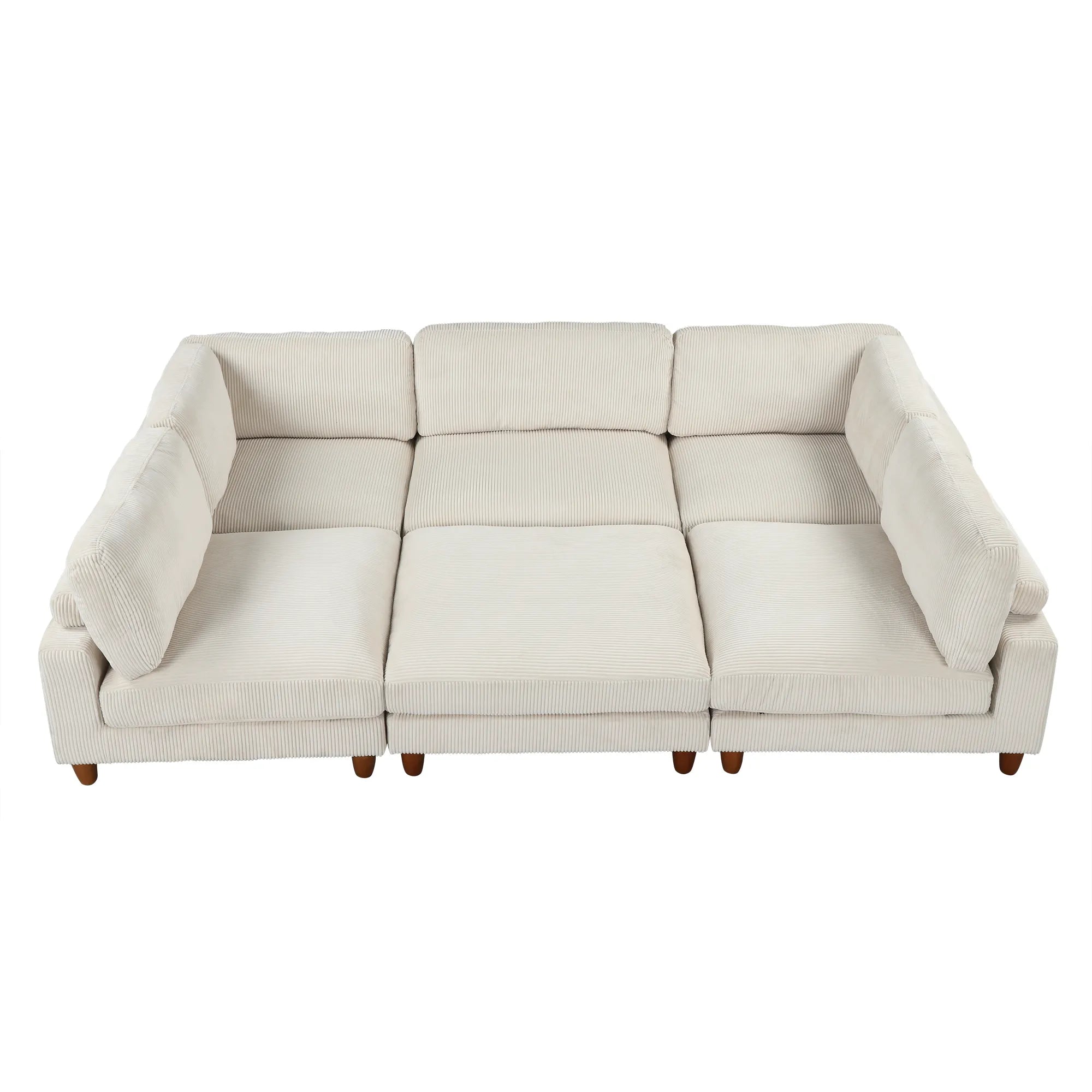 Large U-Shaped Sectional, Corduroy Couch with Ottoman, Beige