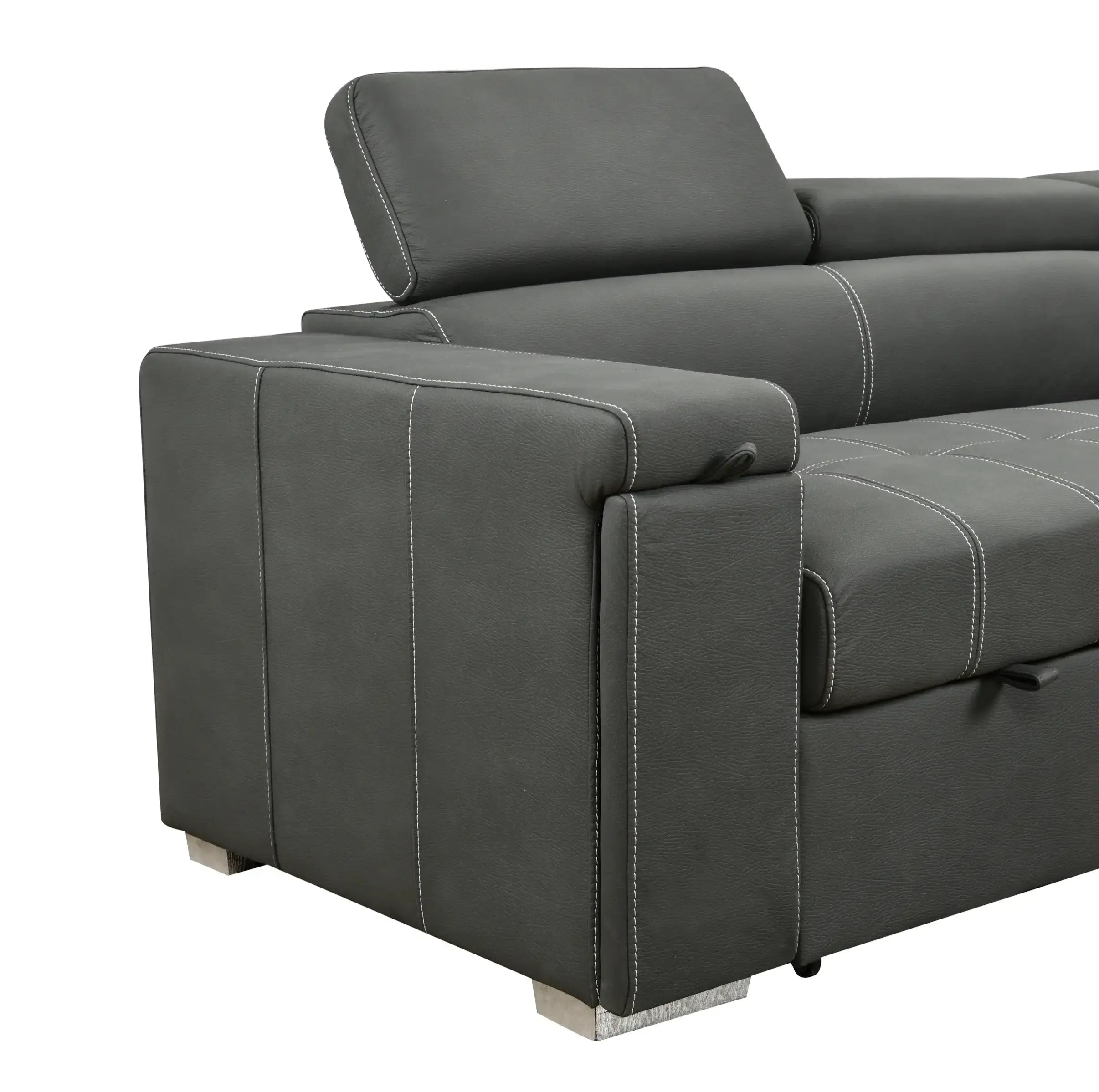 Louie L-Shaped Sofa Bed, Convertible Couch Pullout with Storage Chaise and Adjustable Headrest - Gray