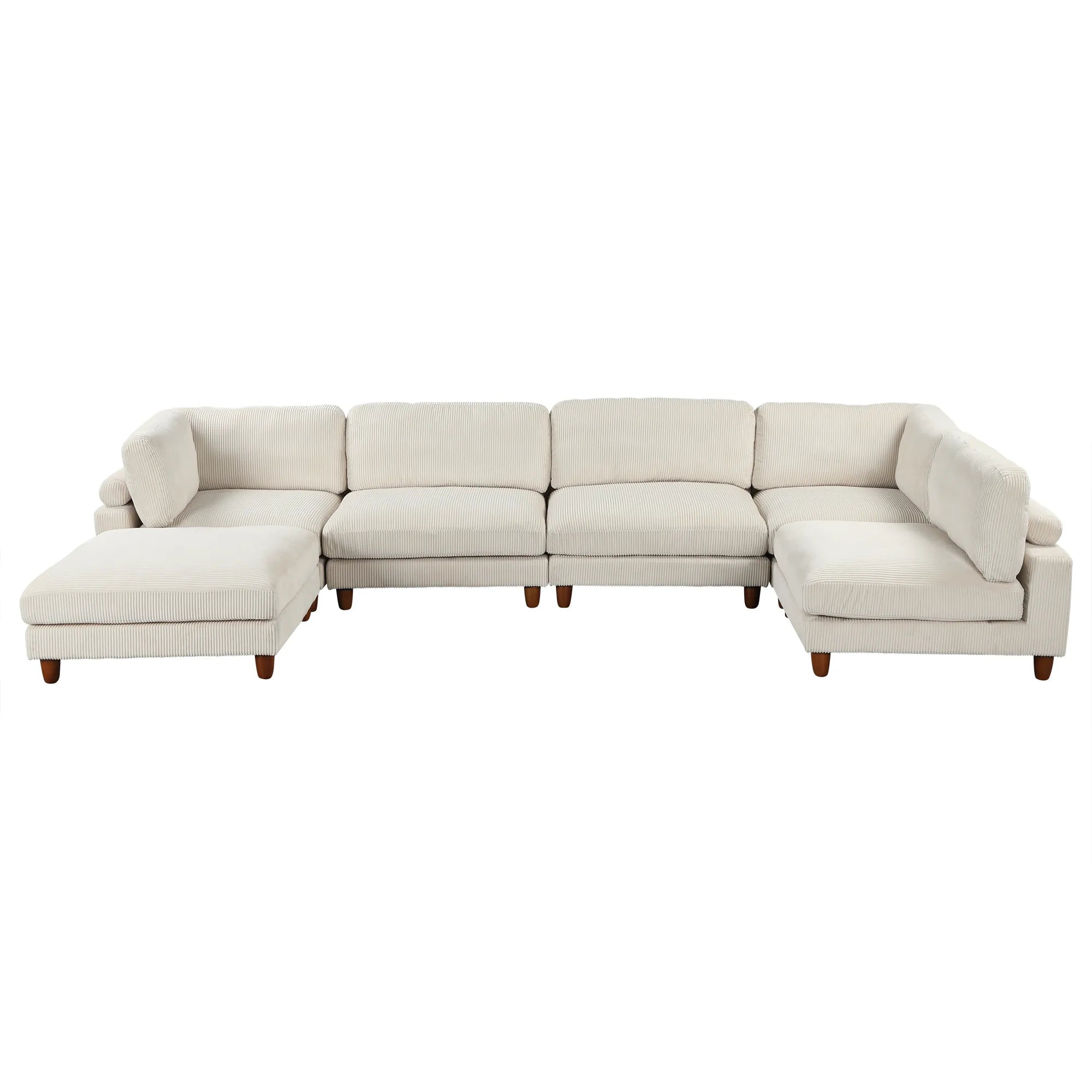 Large U-Shaped Sectional, Corduroy Couch with Ottoman, Beige