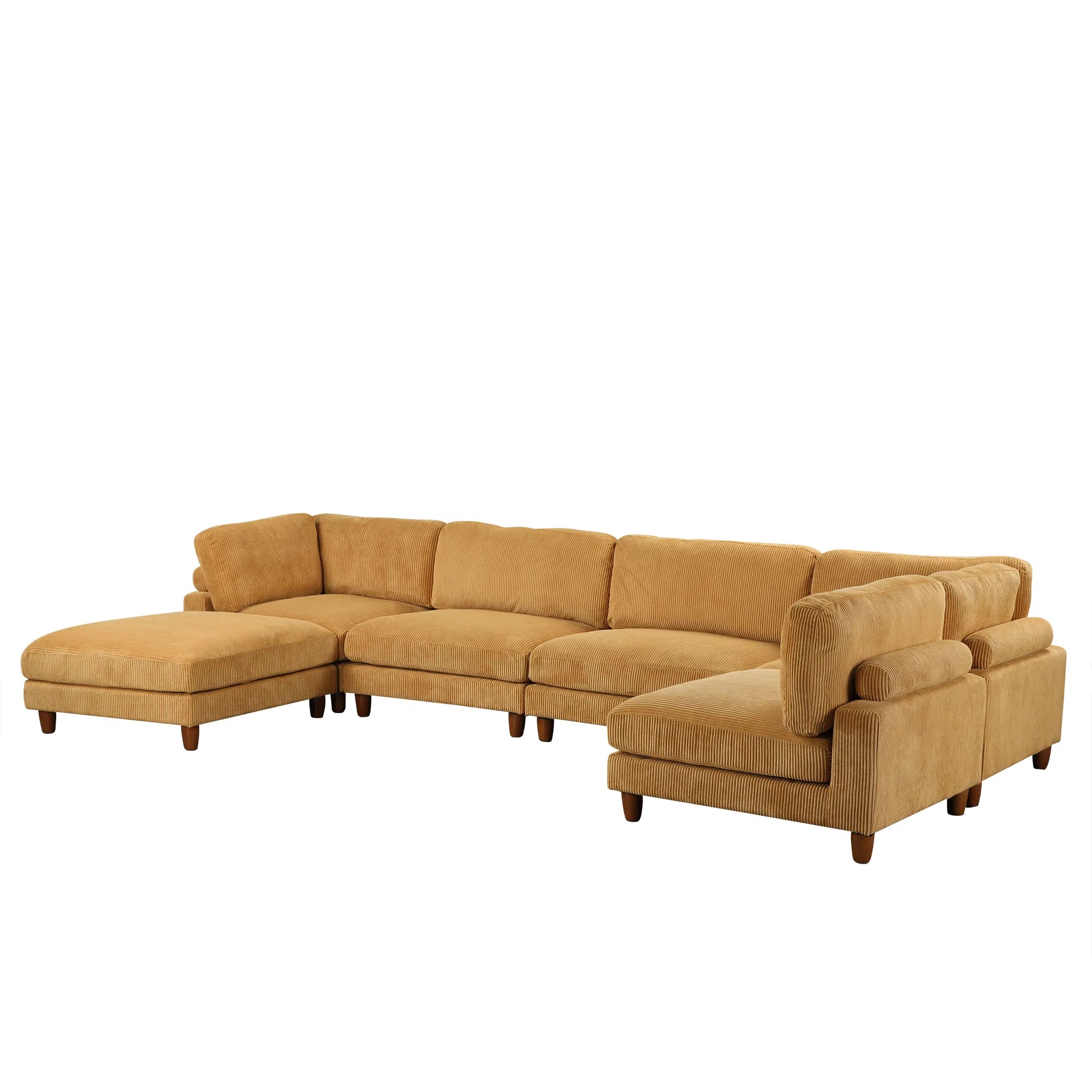 Large U-Shaped Sectional, Corduroy Couch with Ottoman, Yellow