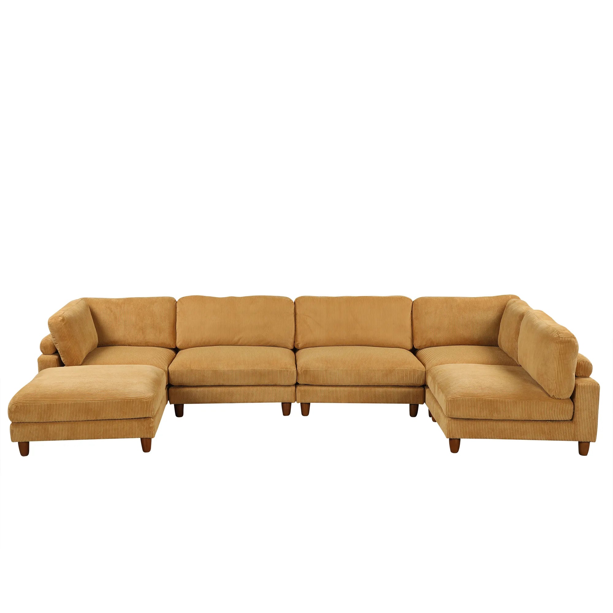 Large U-Shaped Sectional, Corduroy Couch with Ottoman, Yellow