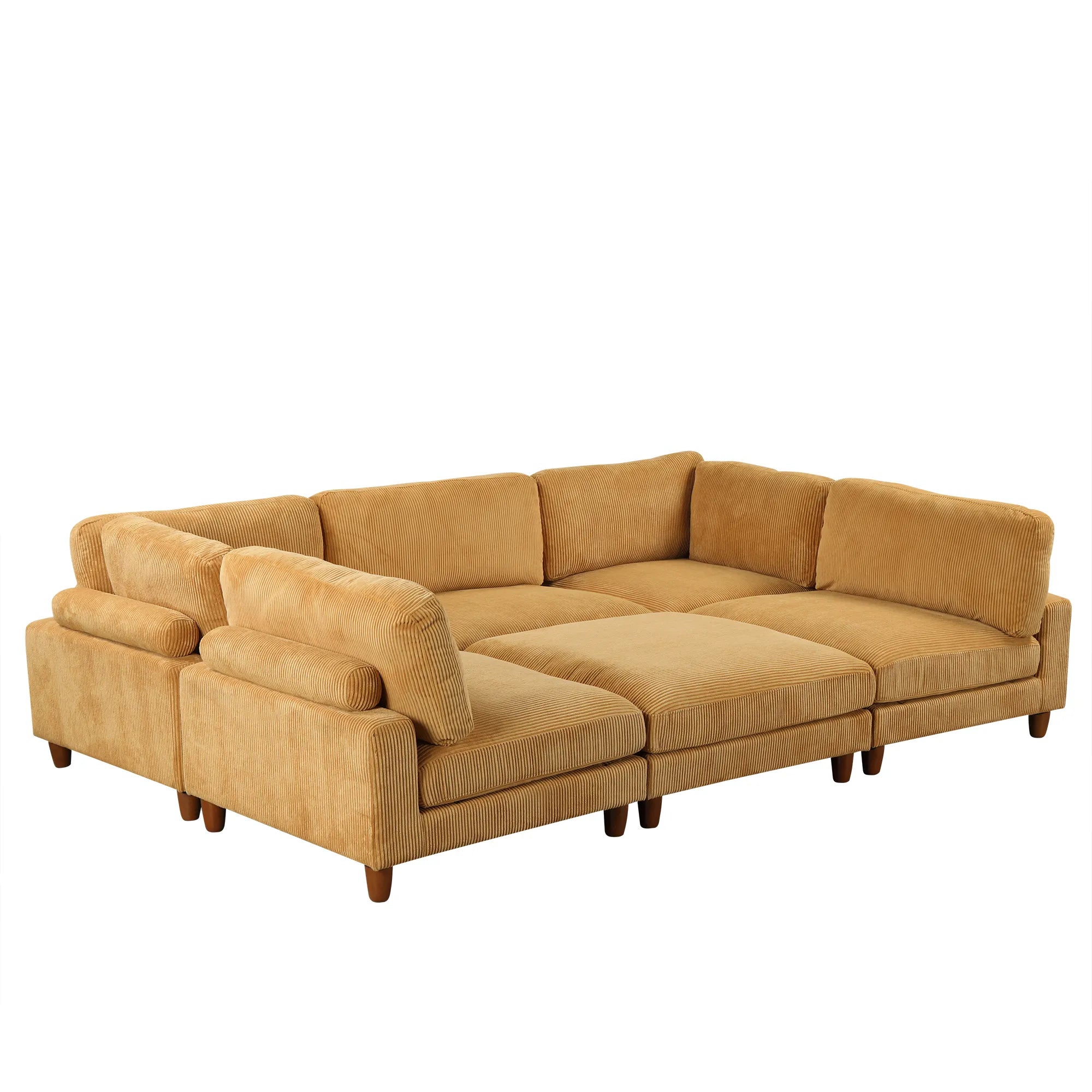 Large U-Shaped Sectional, Corduroy Couch with Ottoman, Yellow