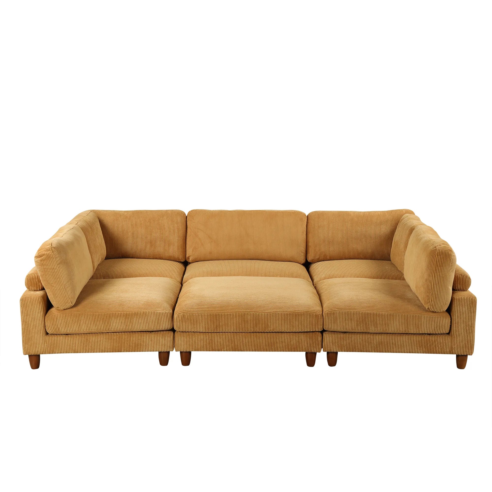 Large U-Shaped Sectional, Corduroy Couch with Ottoman, Yellow