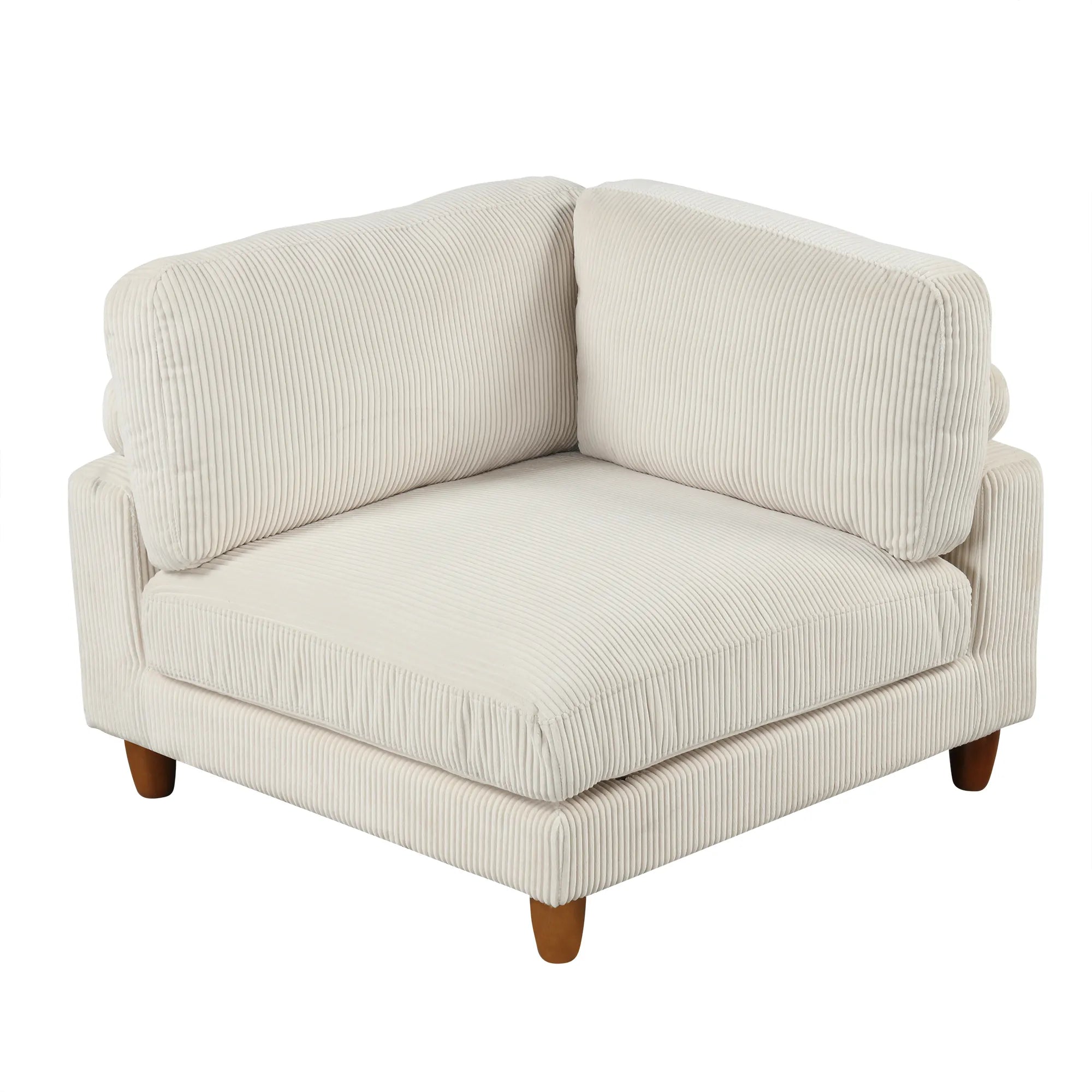 Large U-Shaped Sectional, Corduroy Couch with Ottoman, Beige