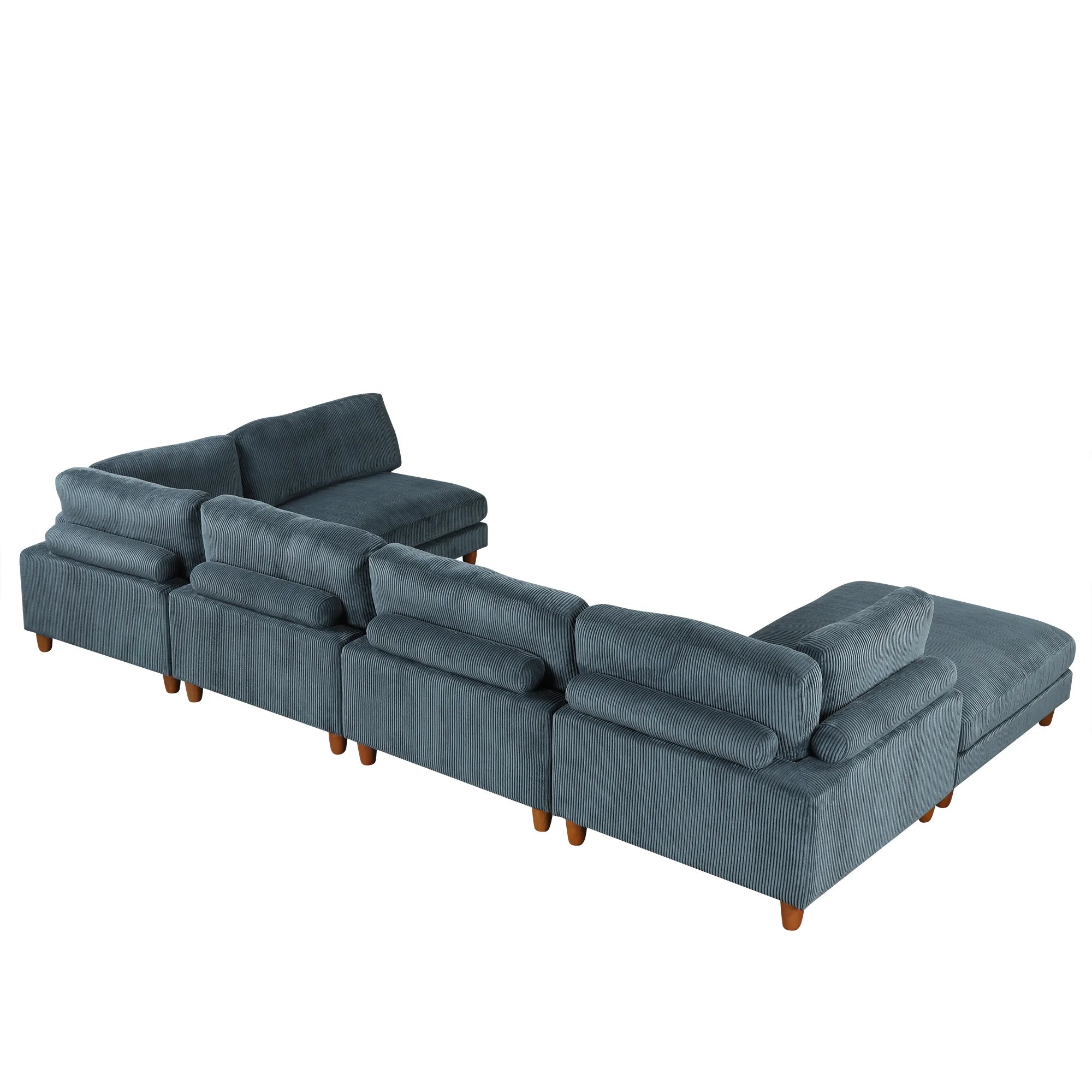 Large U-Shaped Sectional, Corduroy Couch with Ottoman, Blue