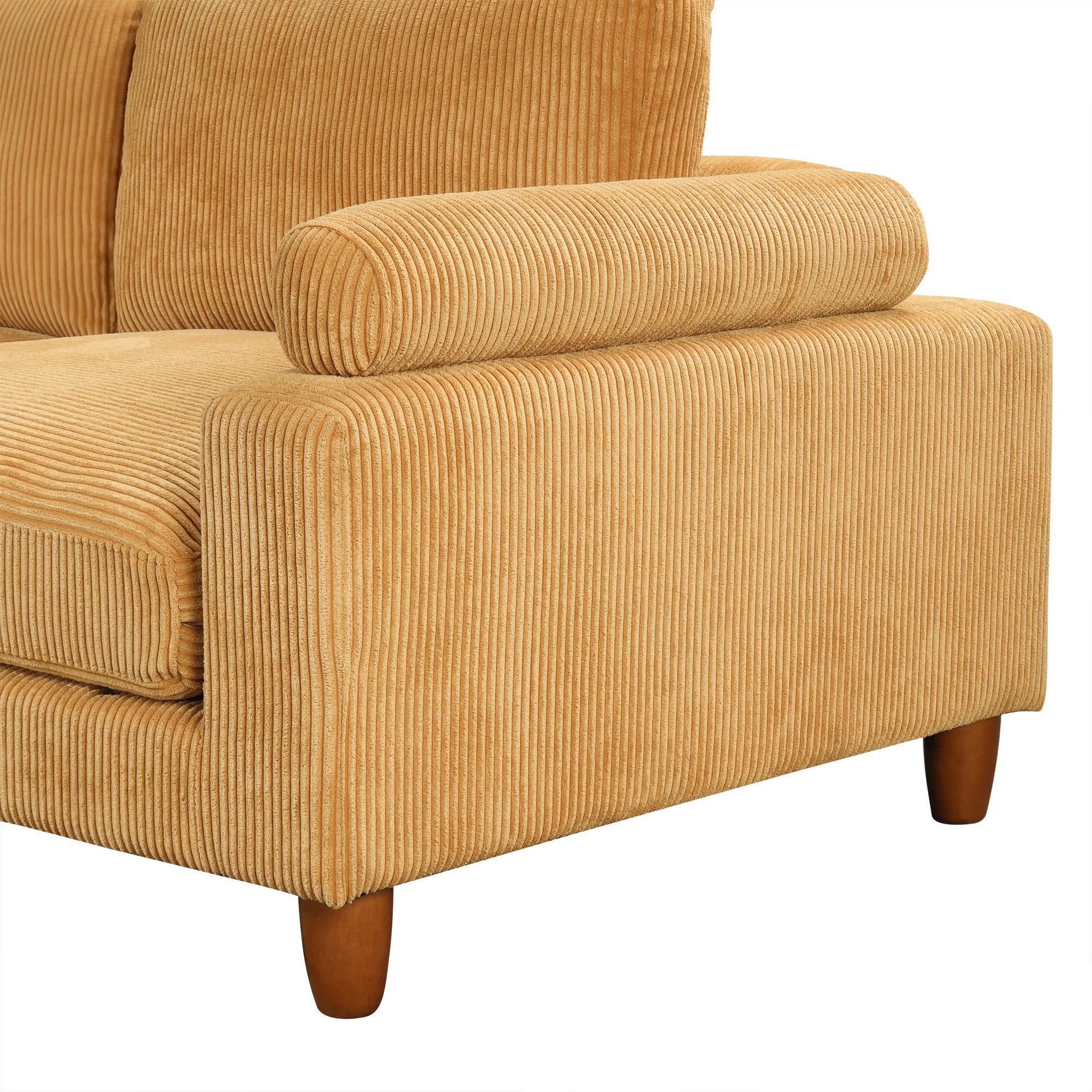 Large U-Shaped Sectional, Corduroy Couch with Ottoman, Yellow