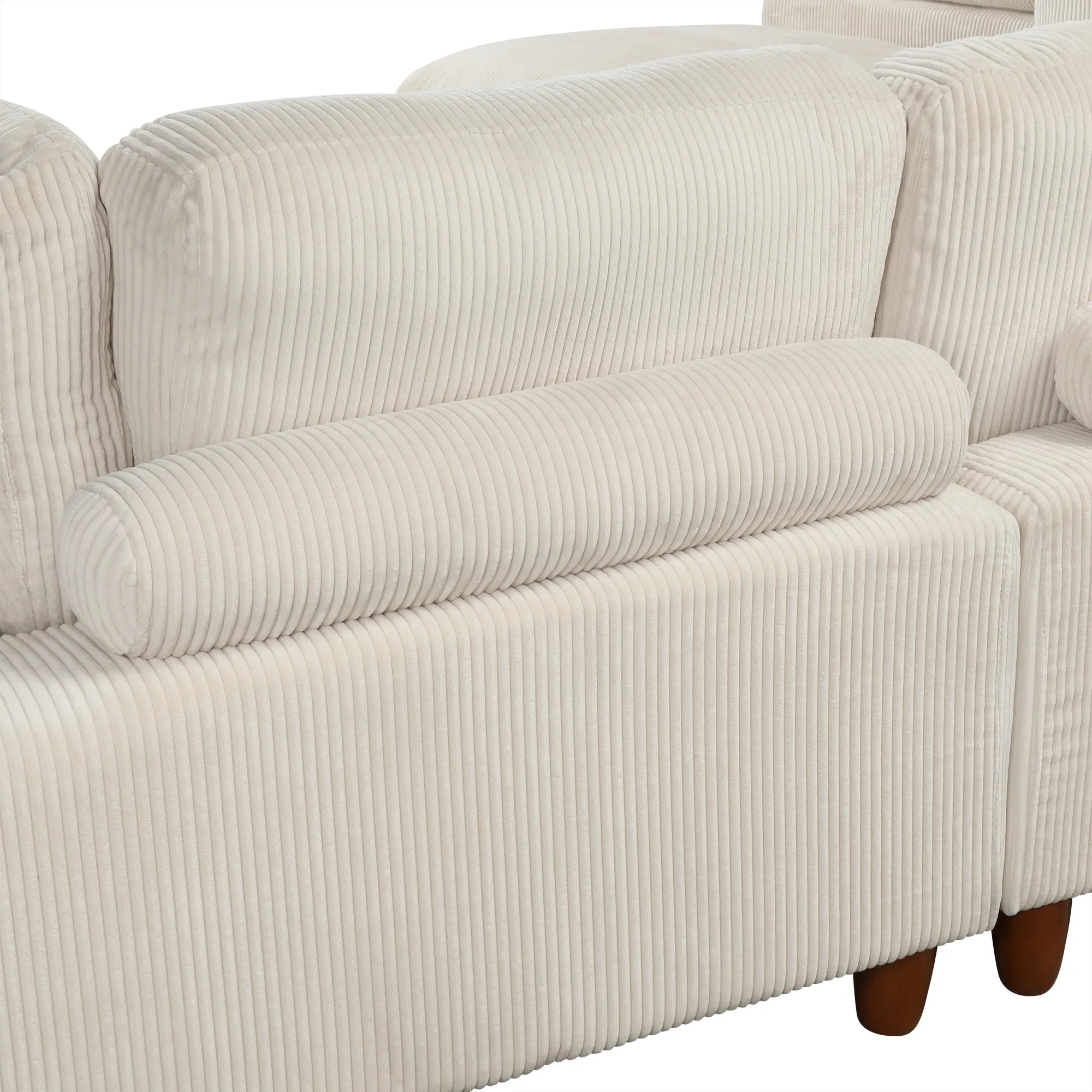 Large U-Shaped Sectional, Corduroy Couch with Ottoman, Beige