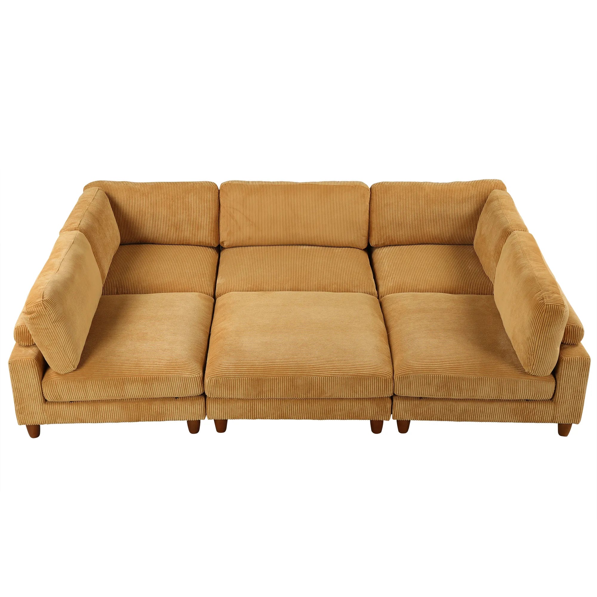 Large U-Shaped Sectional, Corduroy Couch with Ottoman, Yellow