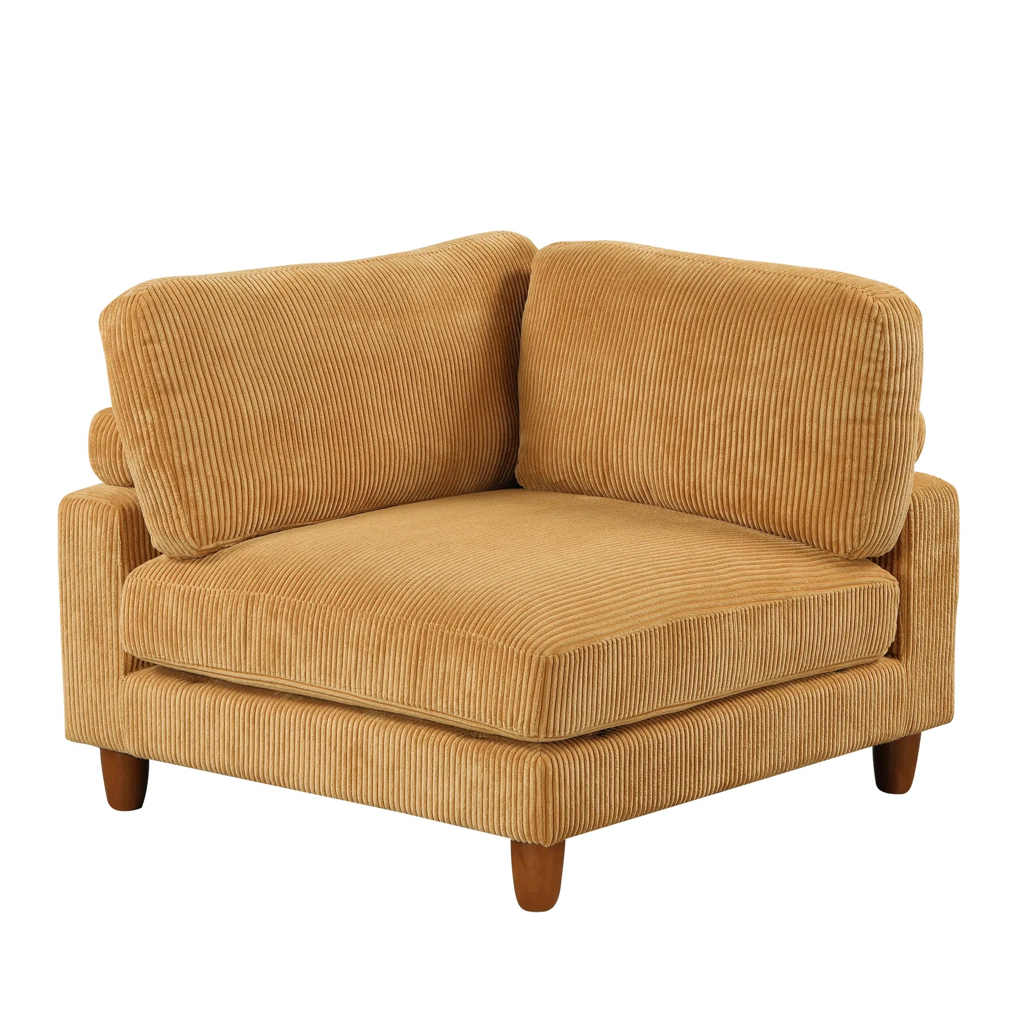 Large U-Shaped Sectional, Corduroy Couch with Ottoman, Yellow