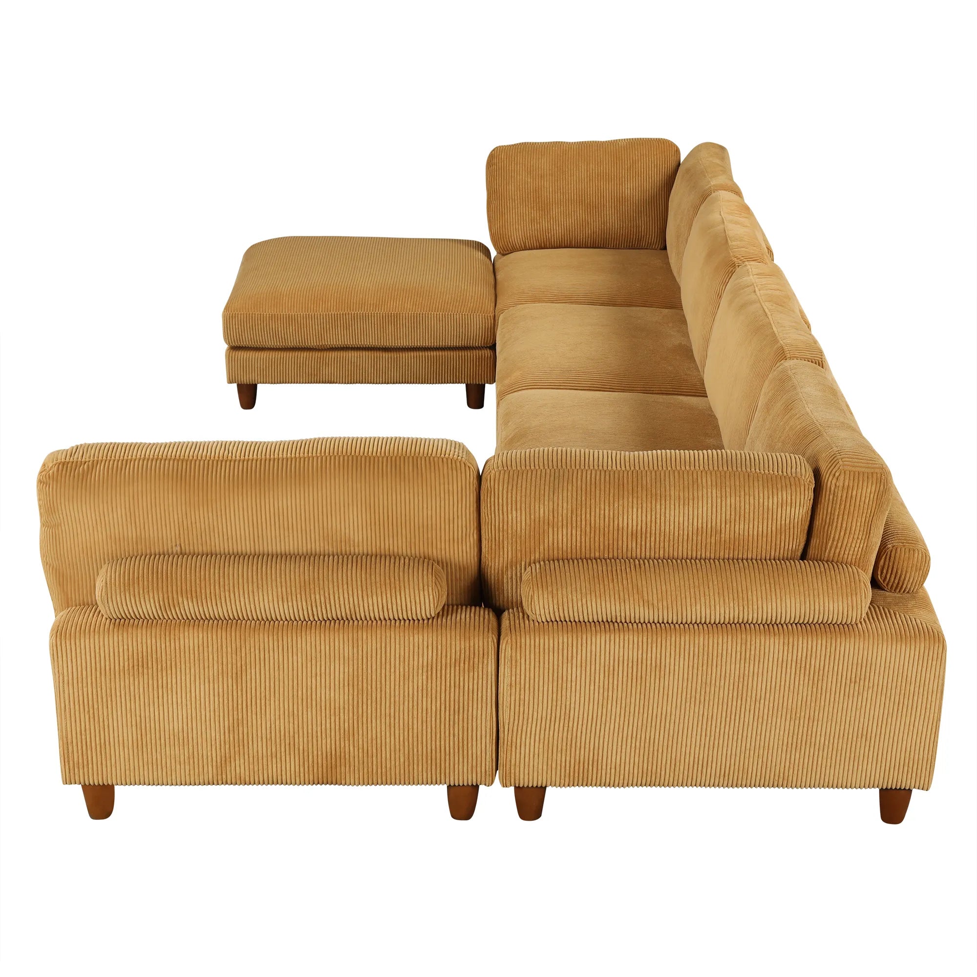 Large U-Shaped Sectional, Corduroy Couch with Ottoman, Yellow