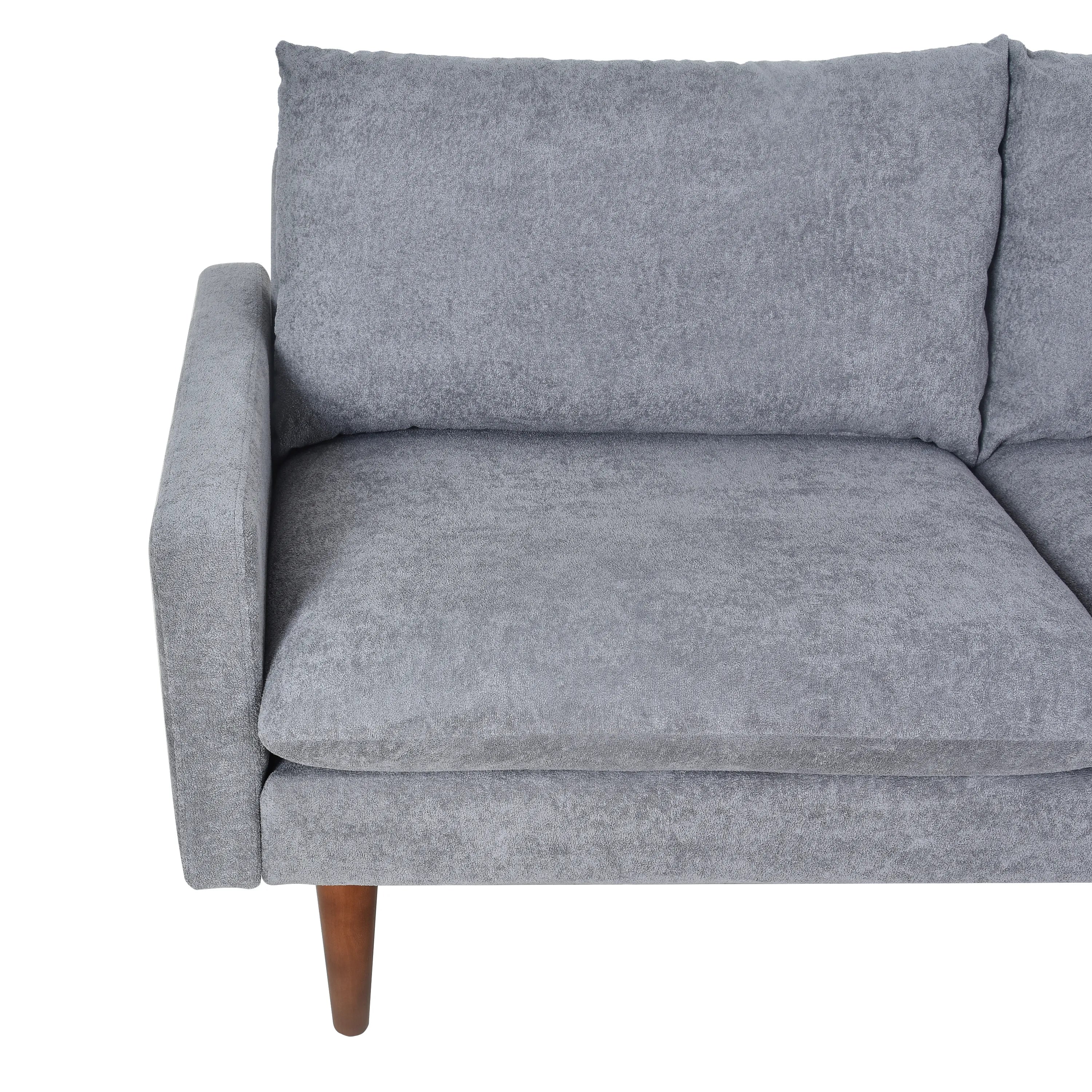 Louie Small Velvet Couch, L Shape Sofa with Chaise, Gray