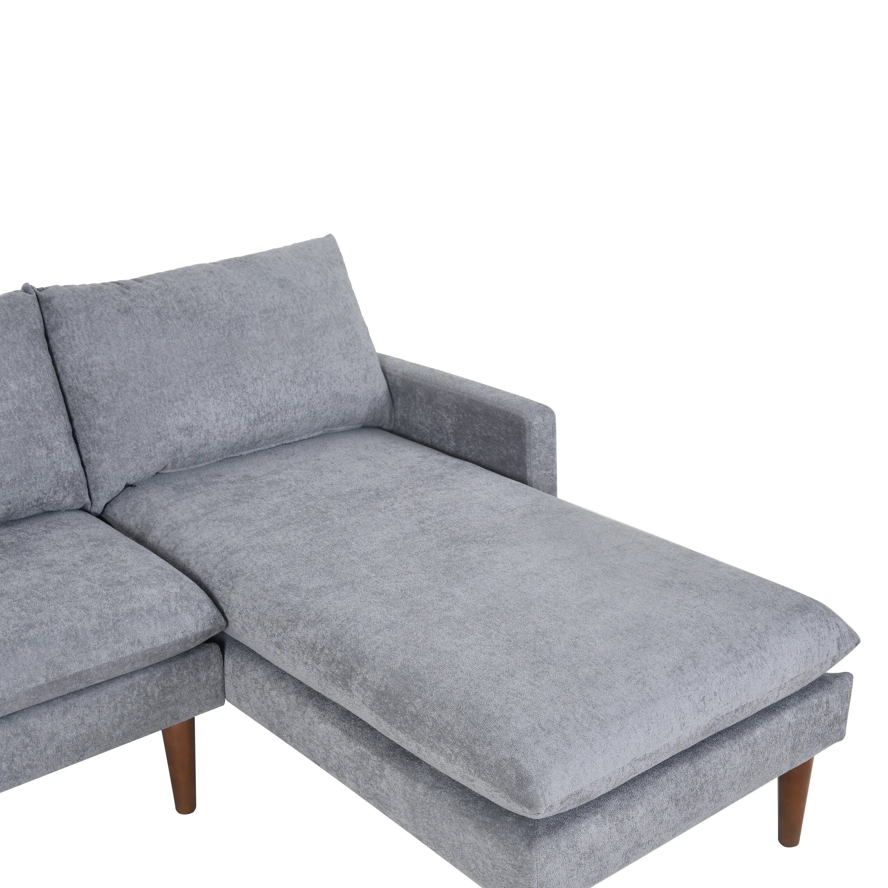 Louie Small Velvet Couch, L Shape Sofa with Chaise, Gray