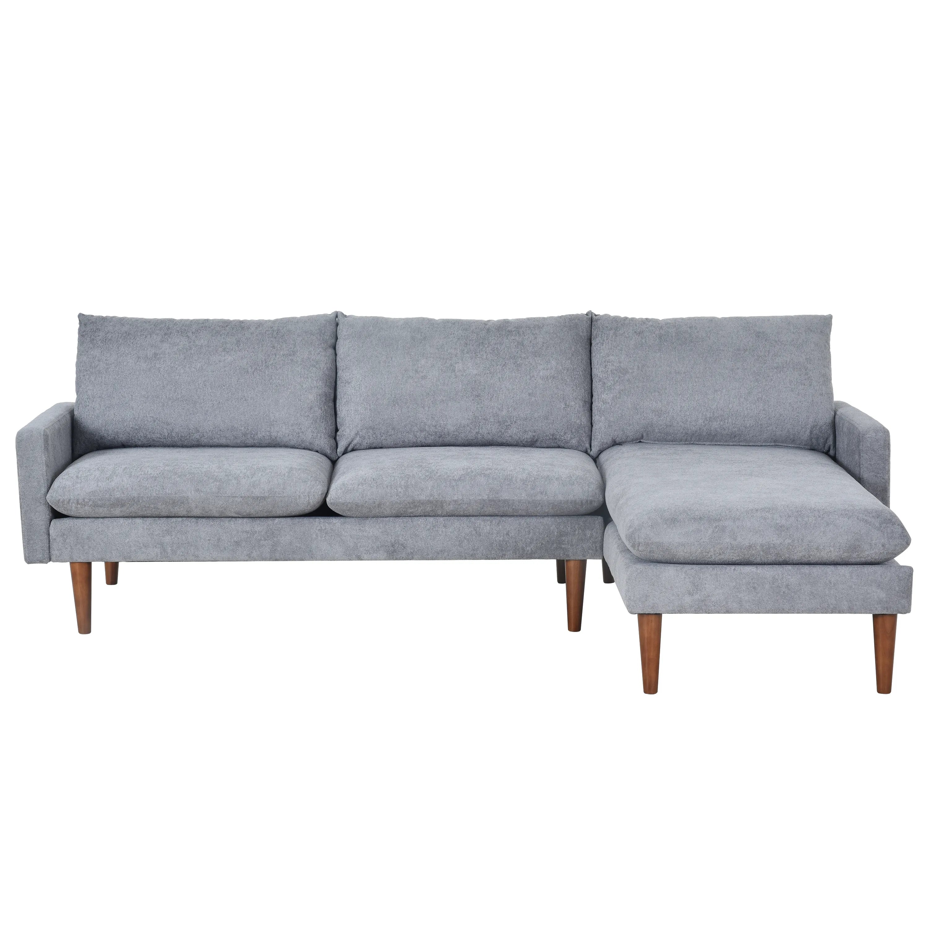 Louie Small Velvet Couch, L Shape Sofa with Chaise, Gray