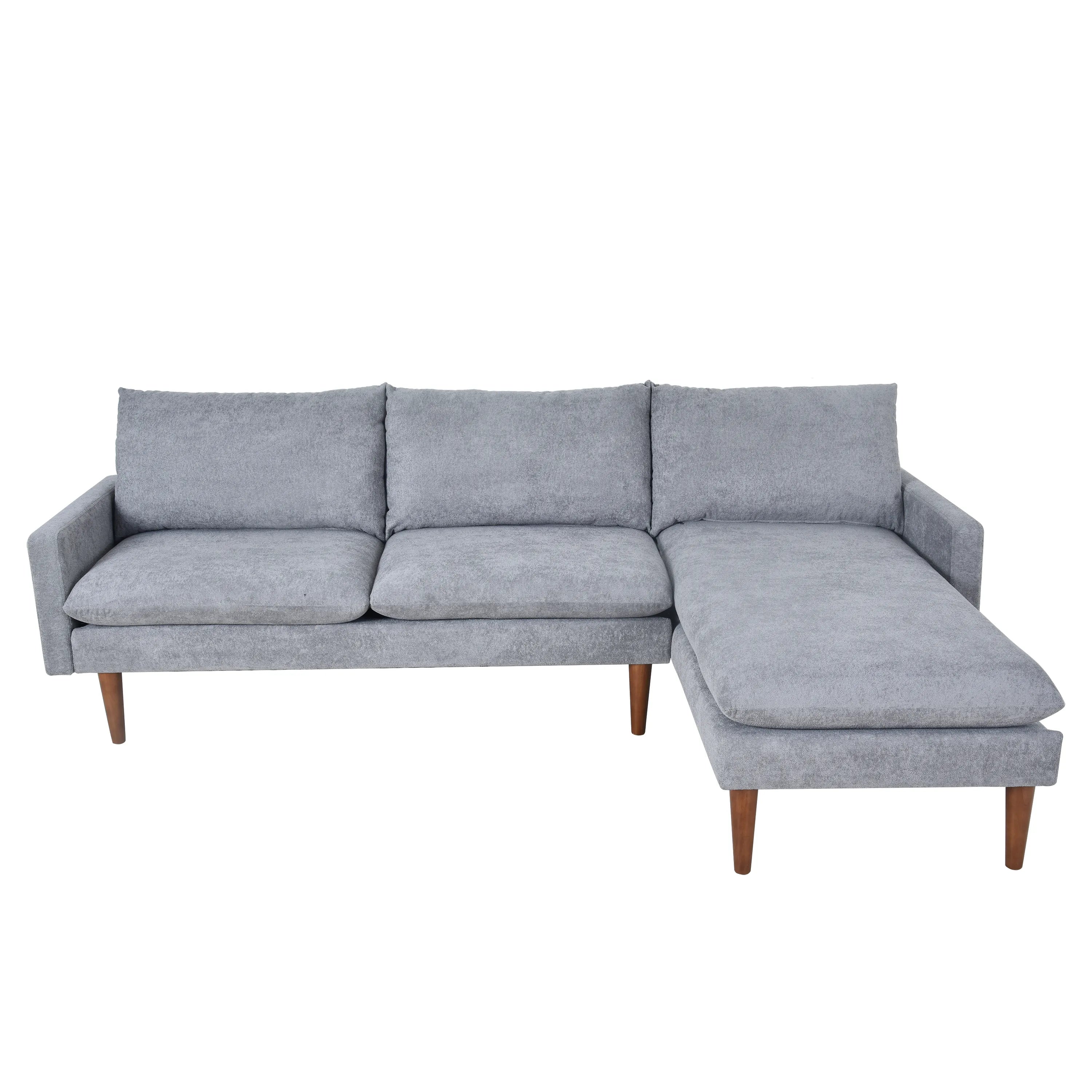 Louie Small Velvet Couch, L Shape Sofa with Chaise, Gray