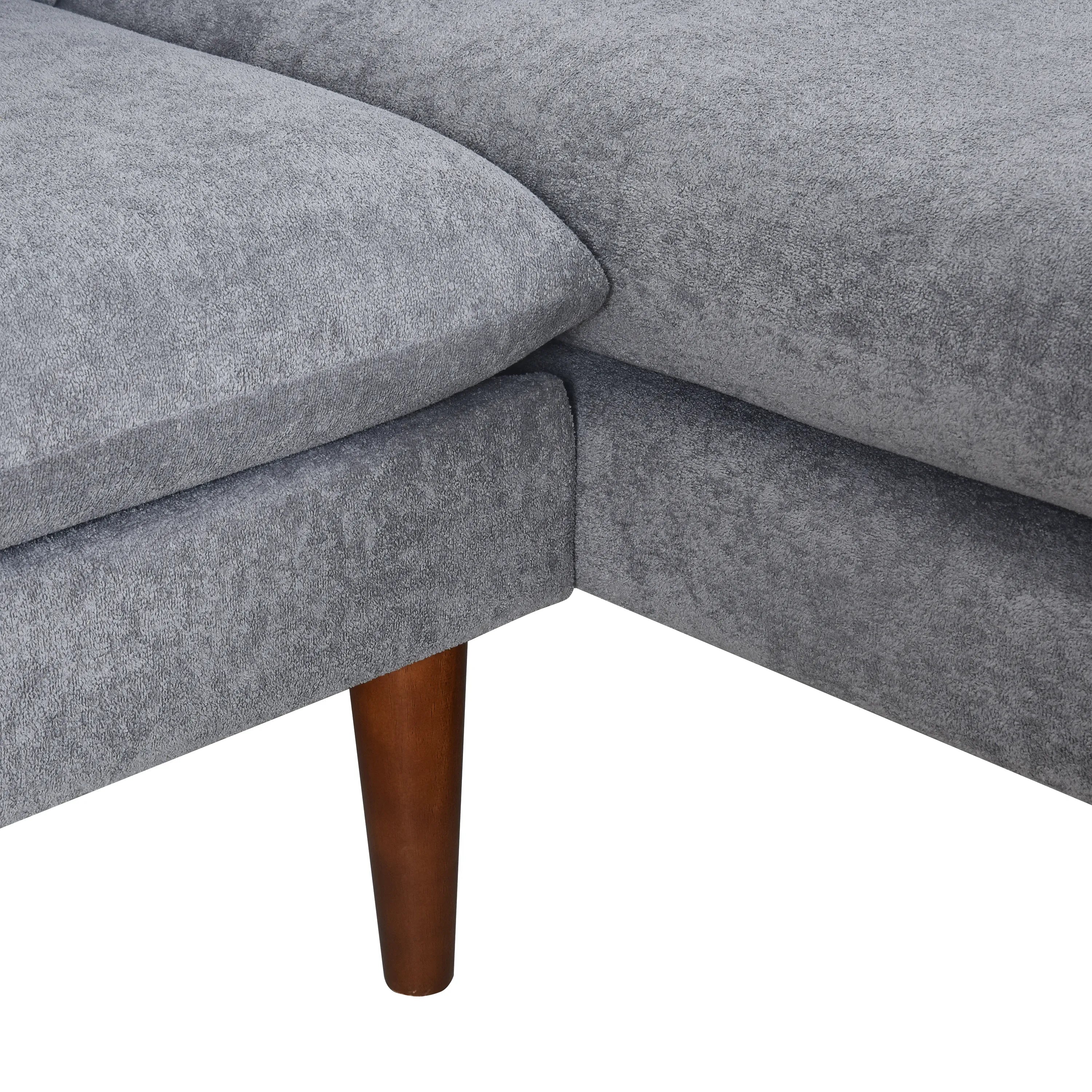 Louie Small Velvet Couch, L Shape Sofa with Chaise, Gray