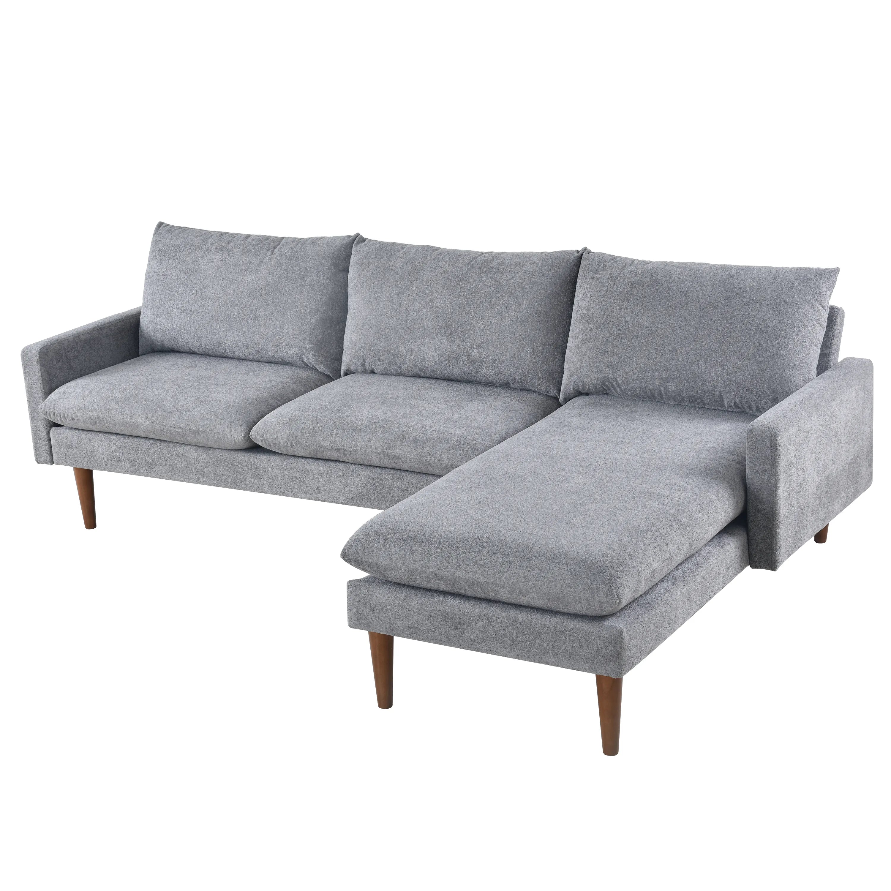 Louie Small Velvet Couch, L Shape Sofa with Chaise, Gray