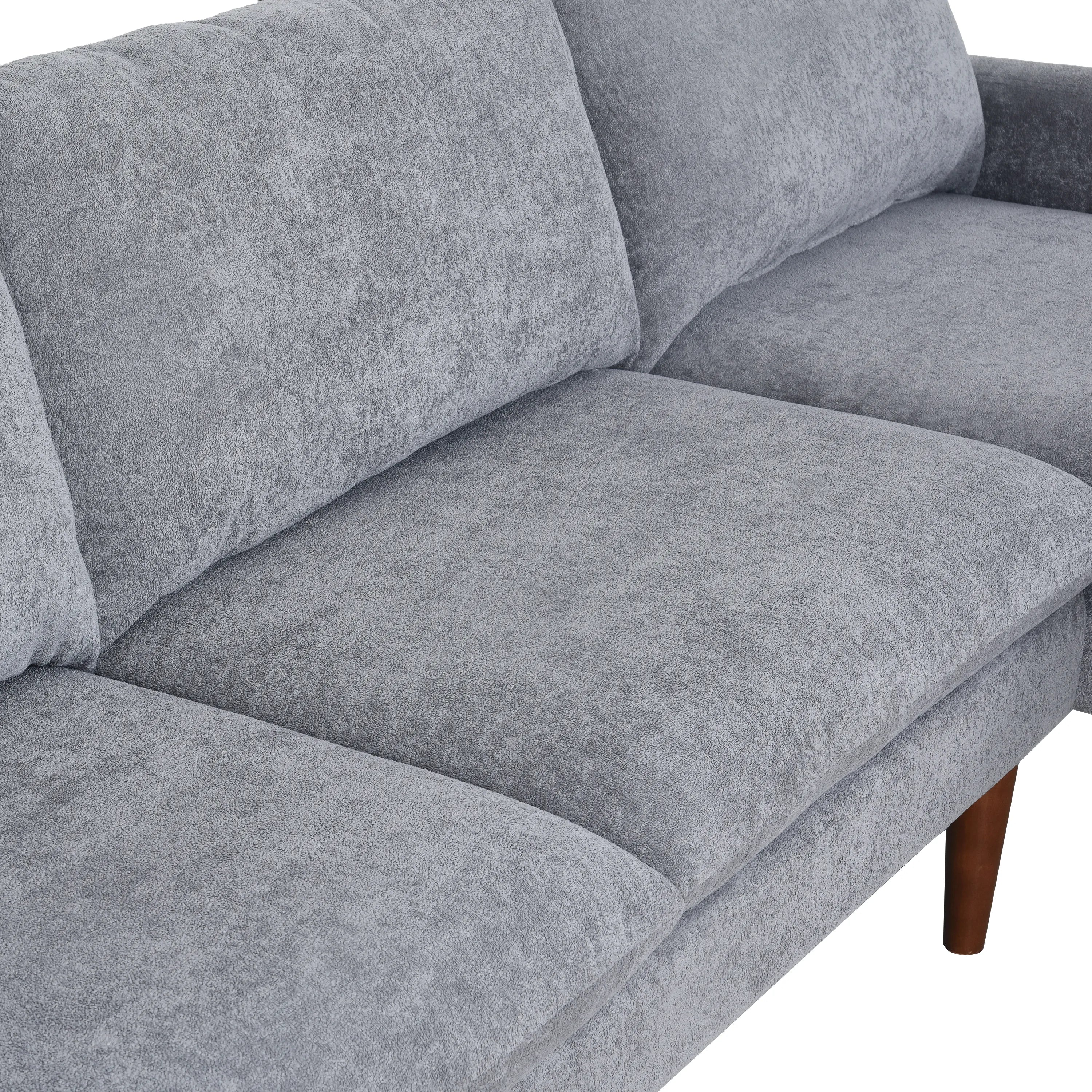 Louie Small Velvet Couch, L Shape Sofa with Chaise, Gray