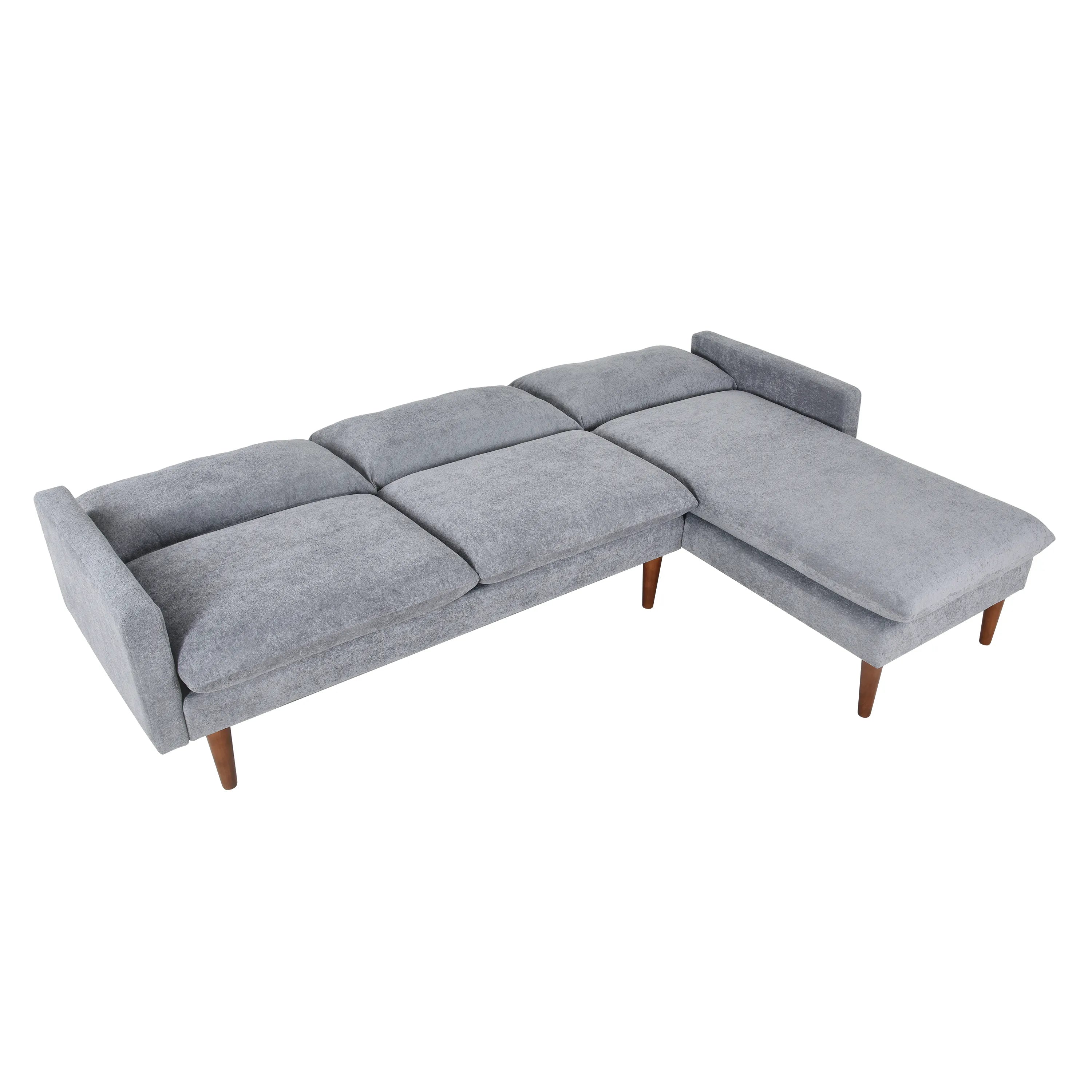 Louie Small Velvet Couch, L Shape Sofa with Chaise, Gray