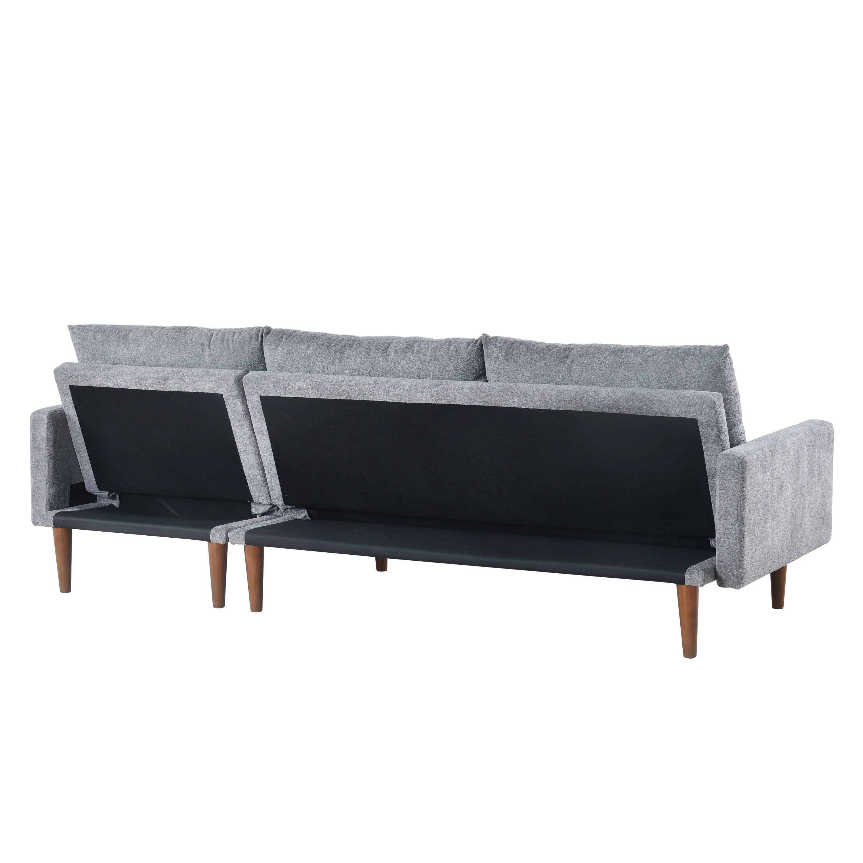 Louie Small Velvet Couch, L Shape Sofa with Chaise, Gray