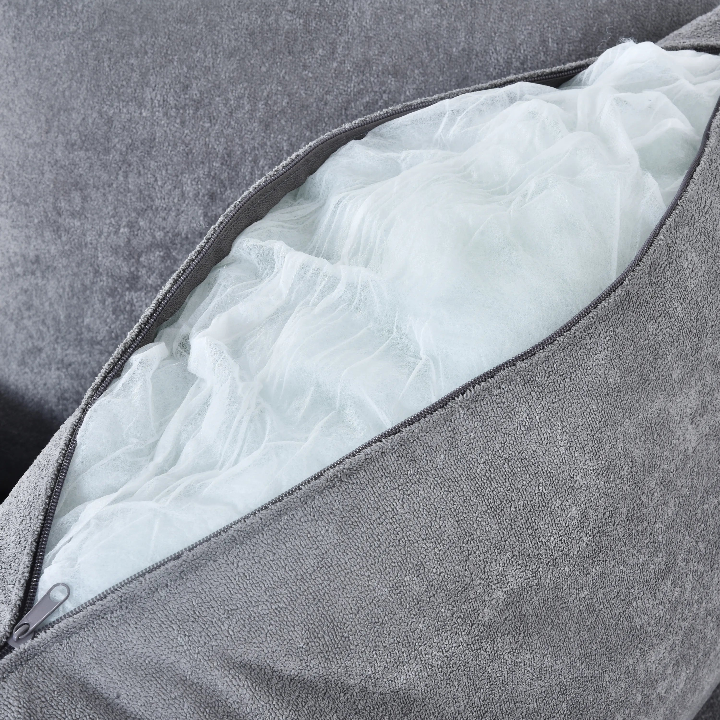 Louie Small Velvet Couch, L Shape Sofa with Chaise, Gray
