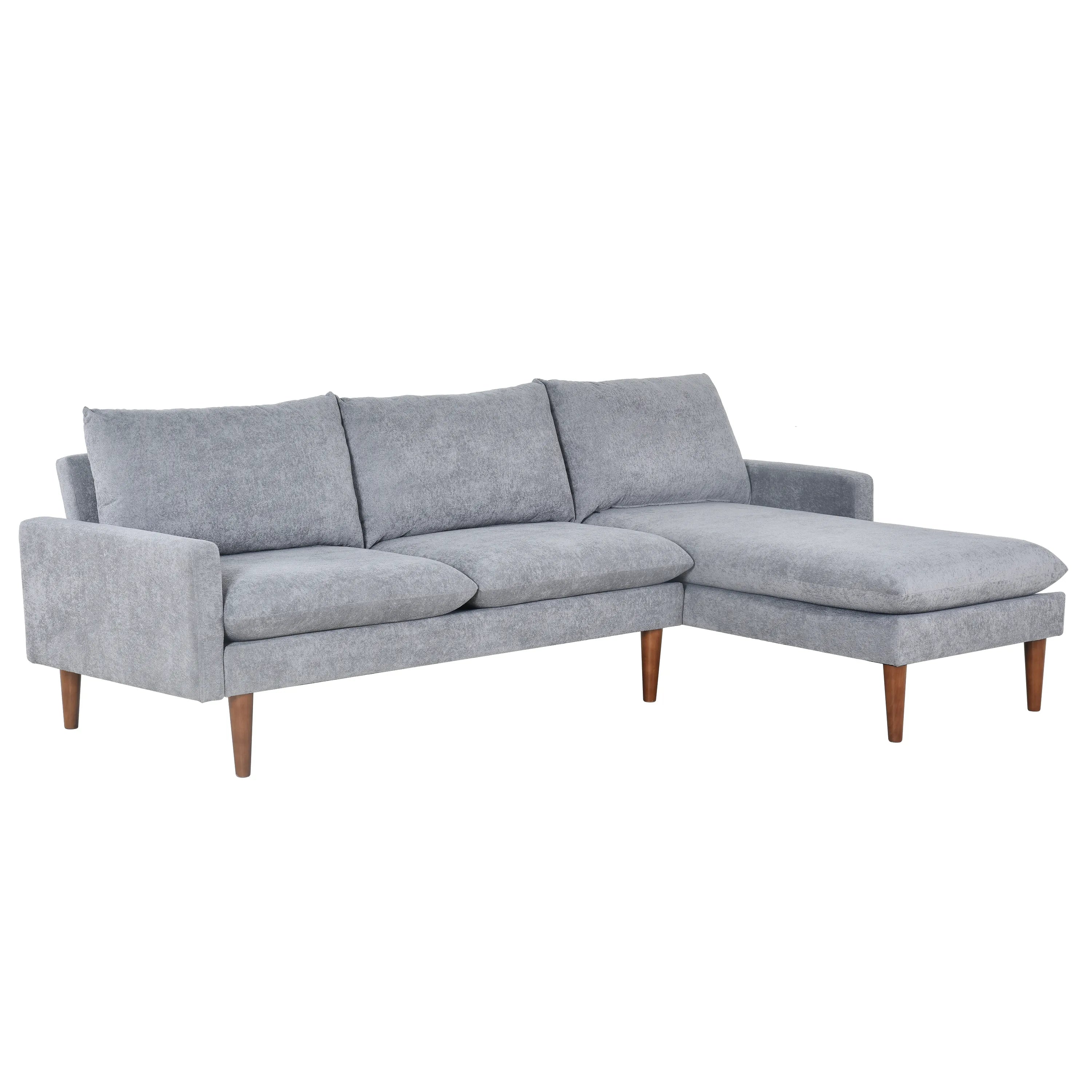 Louie Small Velvet Couch, L Shape Sofa with Chaise, Gray