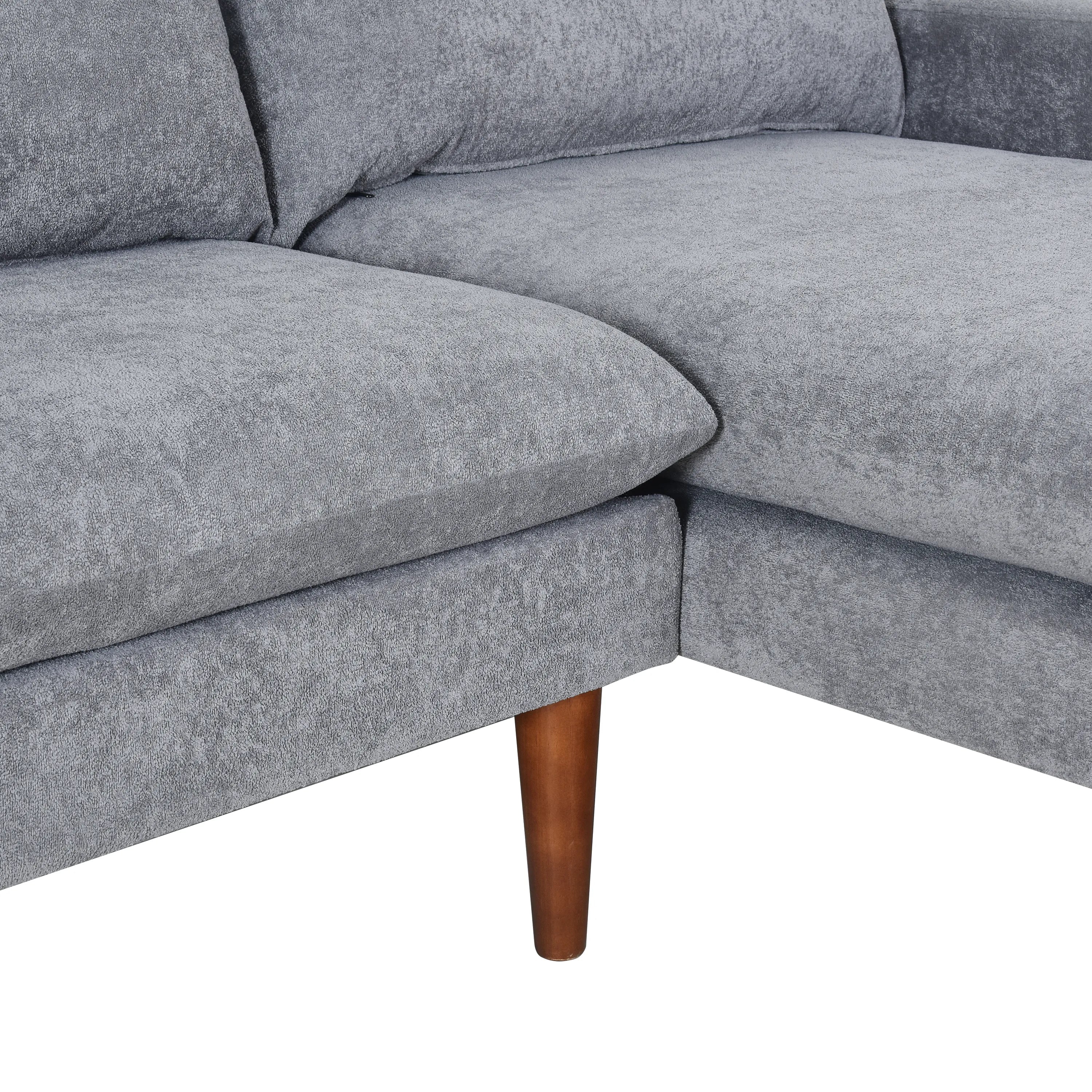 Louie Small Velvet Couch, L Shape Sofa with Chaise, Gray