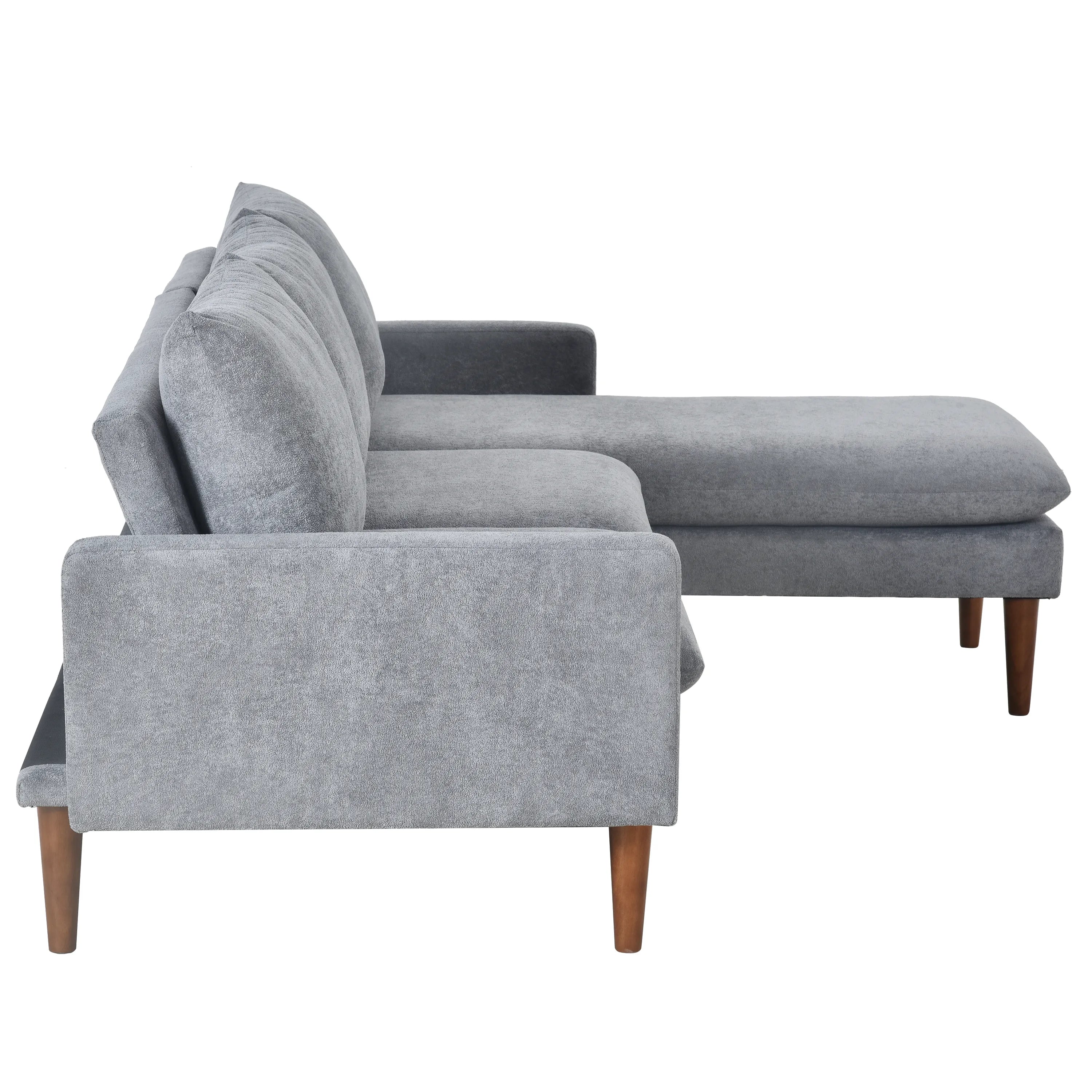 Louie Small Velvet Couch, L Shape Sofa with Chaise, Gray