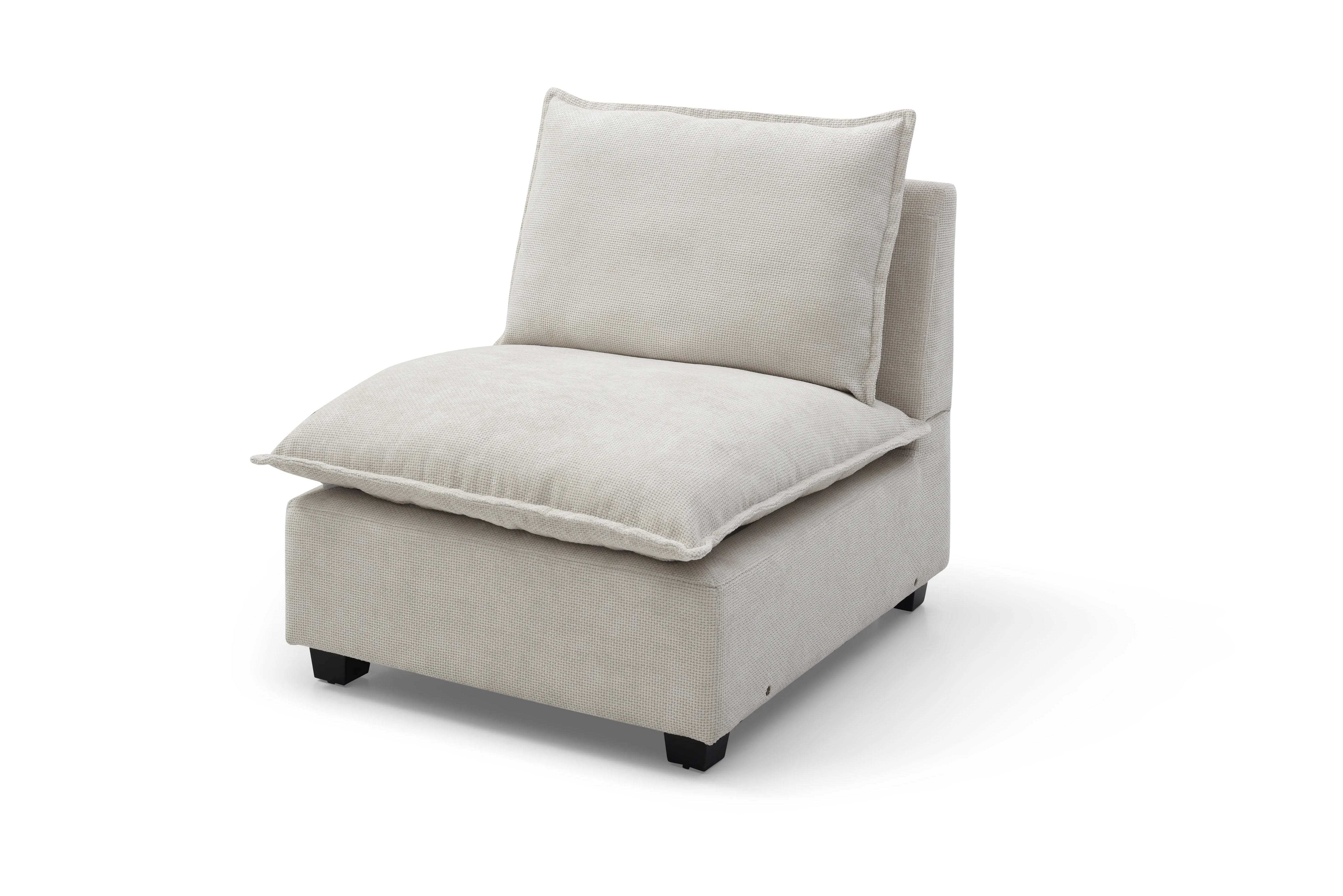 Plush Modular Sectional Sofa, L-Shaped Couch with Ottoman, Beige