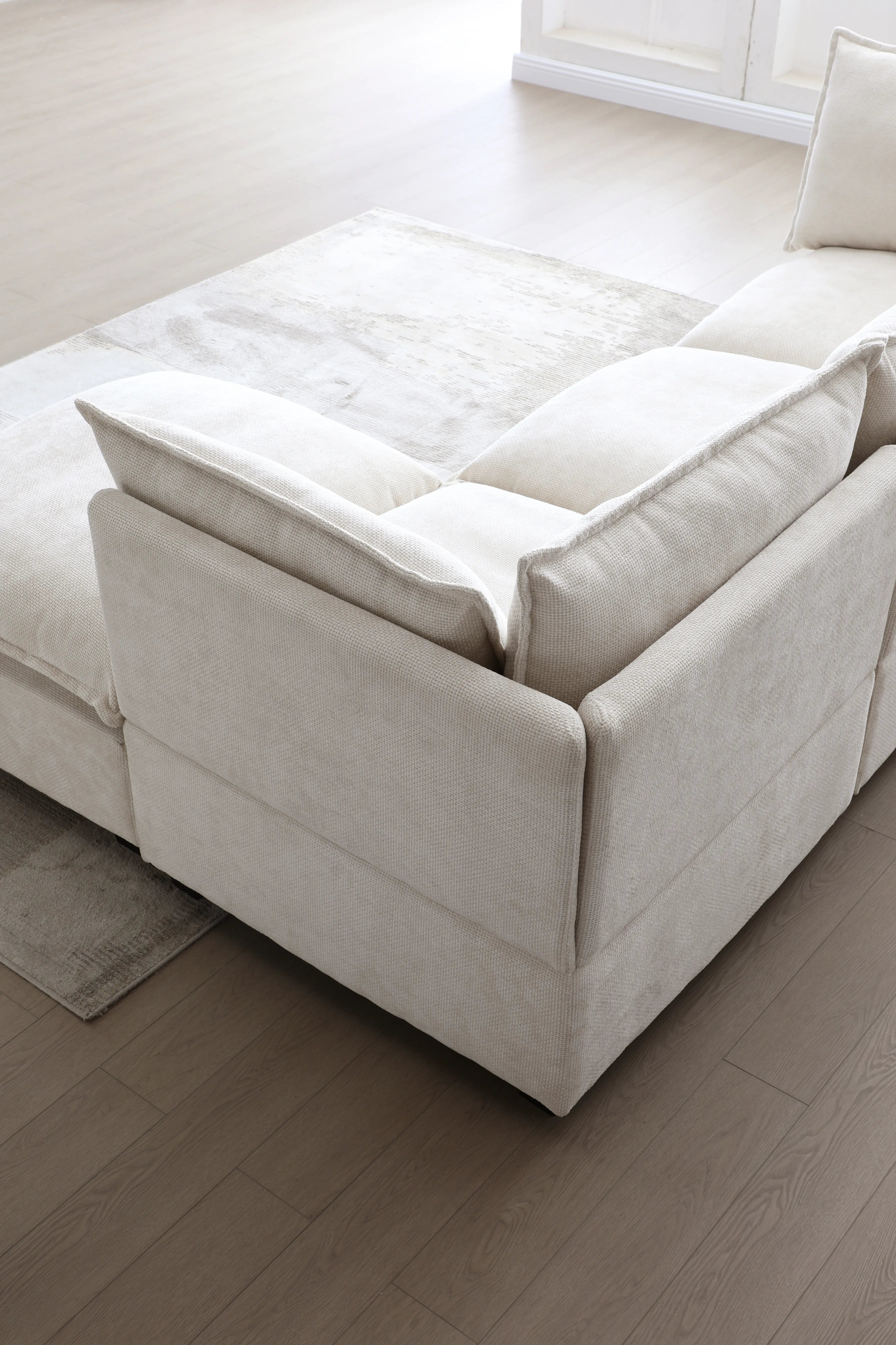 Plush Modular Sectional Sofa, L-Shaped Couch with Ottoman, Beige