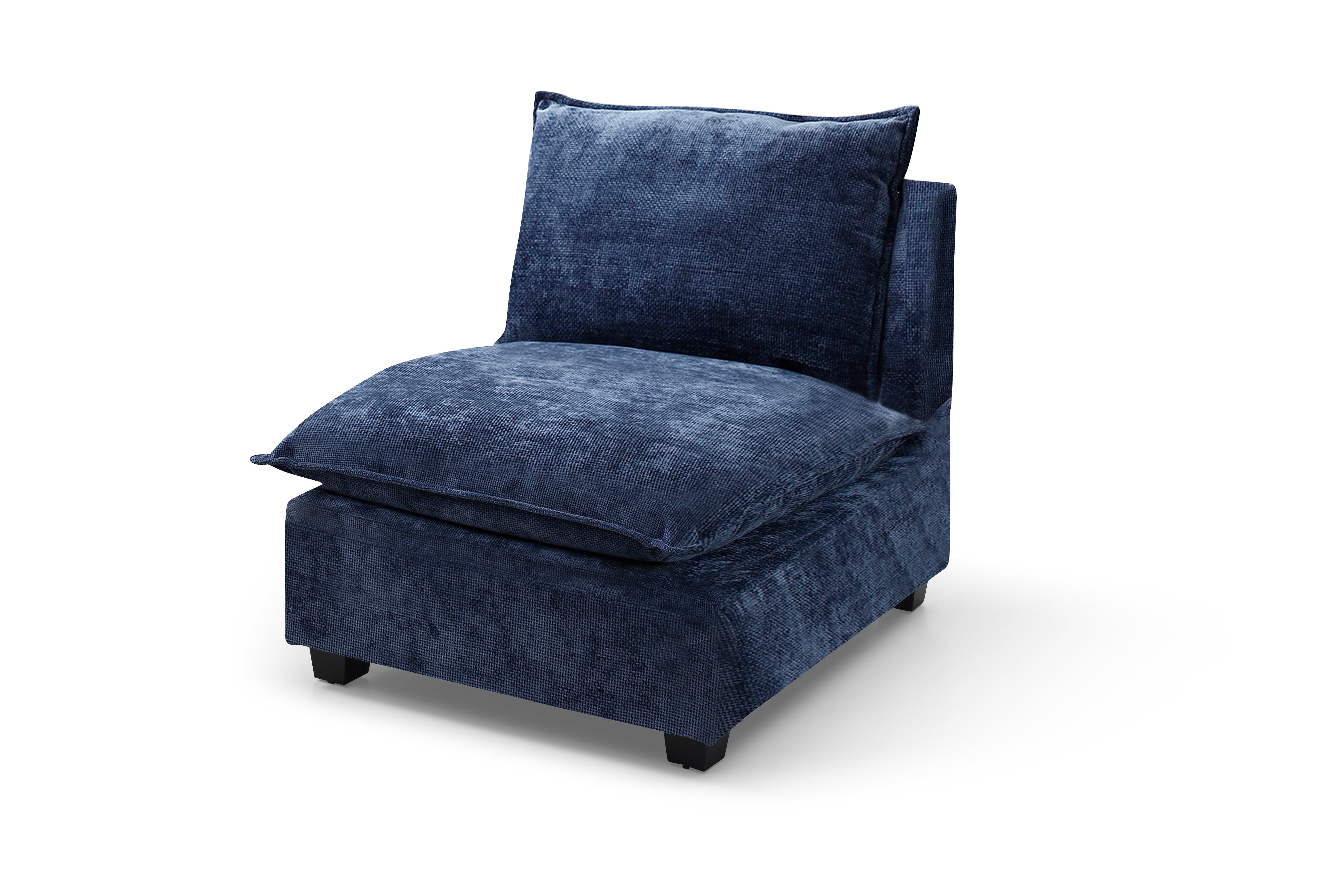 Plush Modular Sectional Sofa, L-Shaped Couch with Ottoman, Blue