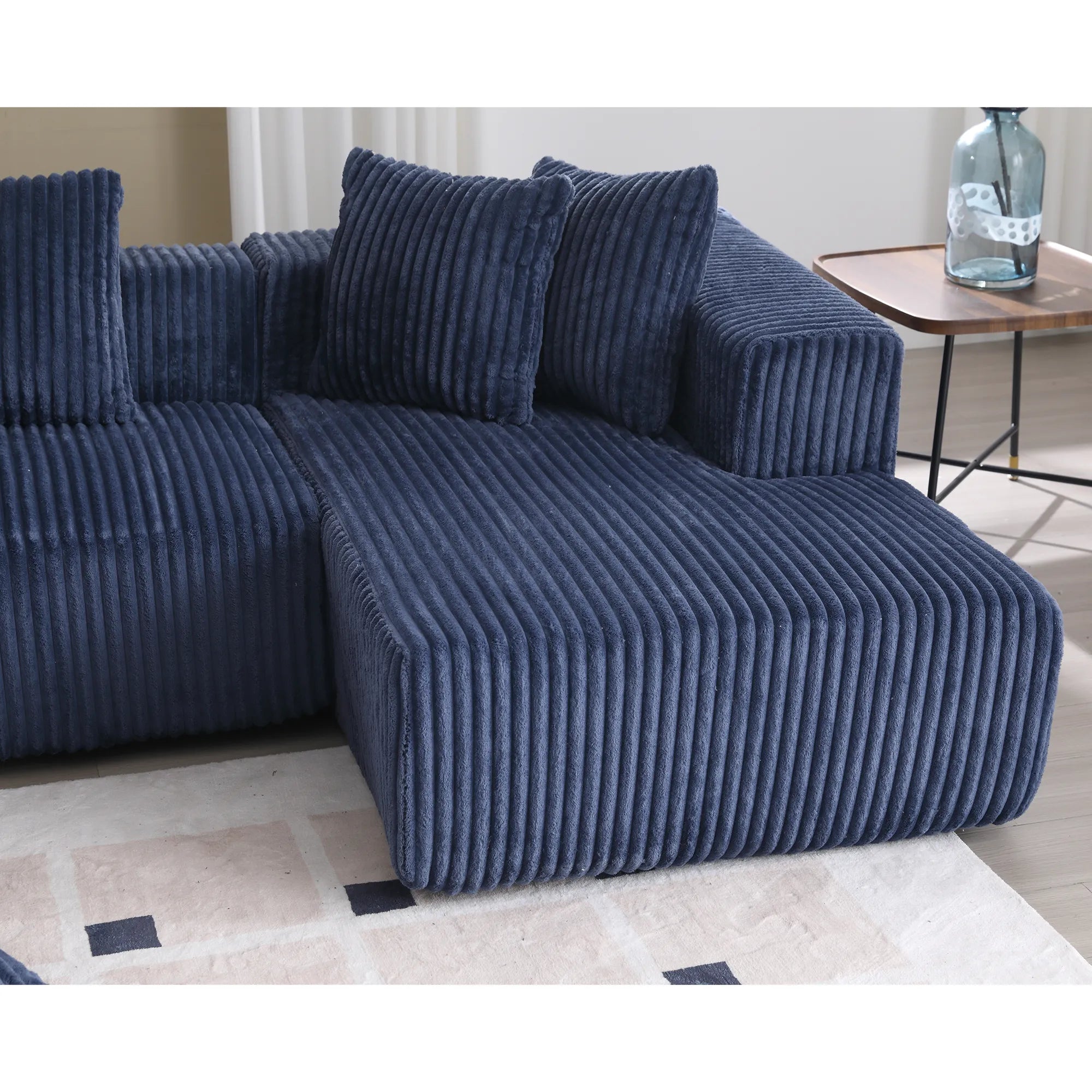 Modular U Shaped Sectional, Corduroy Couch with Double Chaise, Blue