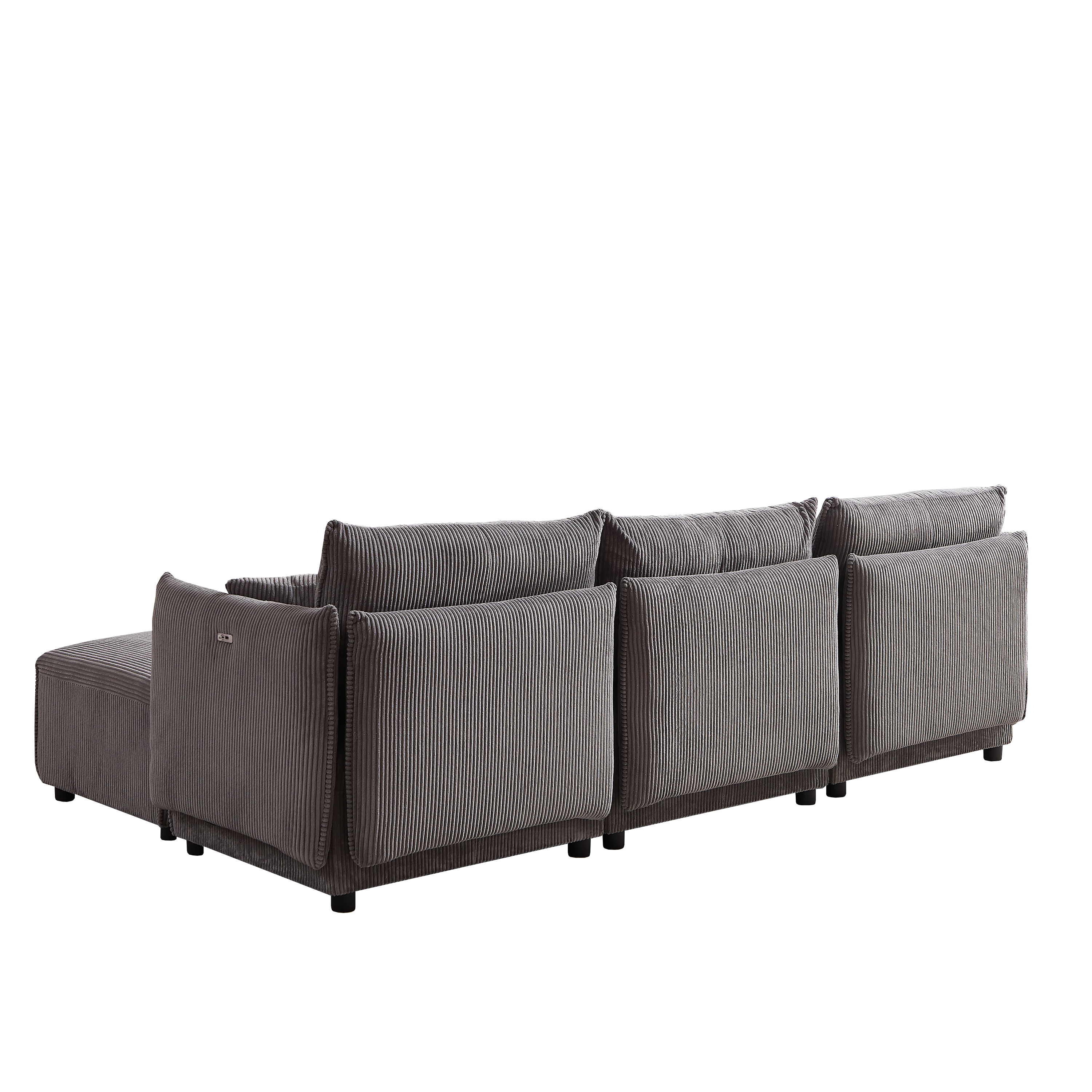 L Shape Modular Sectional Sofa, Corduroy Couch with Ottoman - Gray