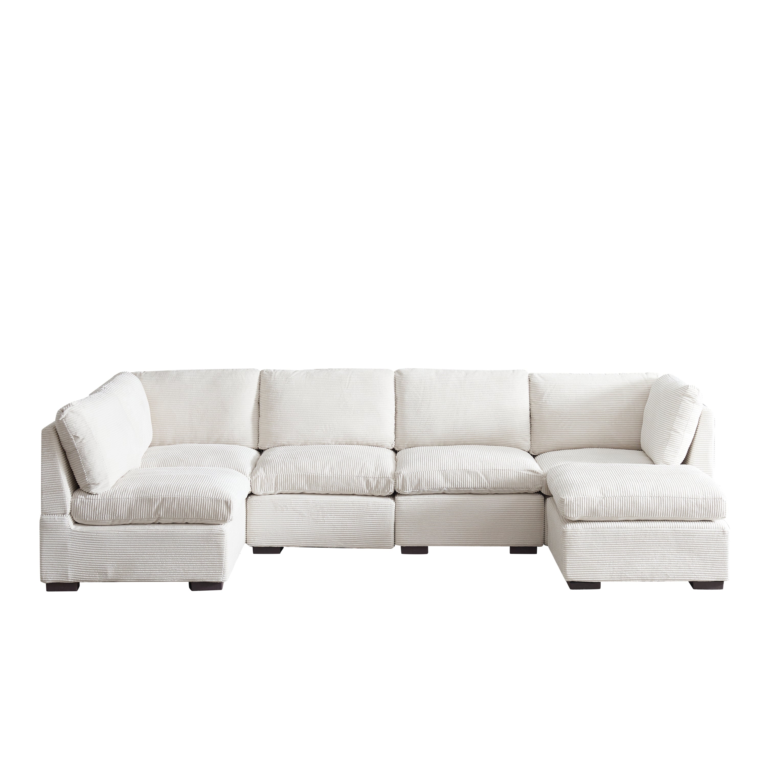 L-Shaped Couch, 6-Seat Corduroy Sofa, Couch with Ottoman, Beige