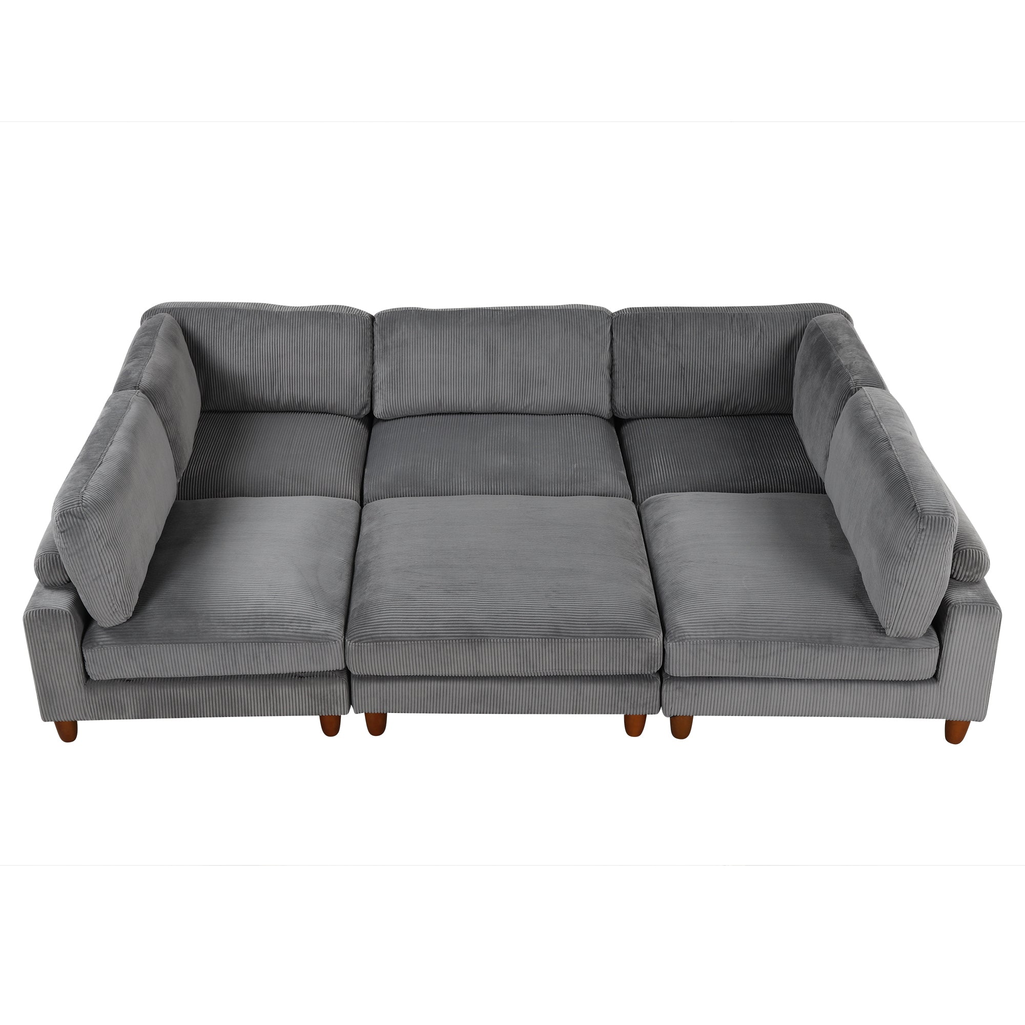Large U-Shaped Sectional, Corduroy Couch with Ottoman, Gray