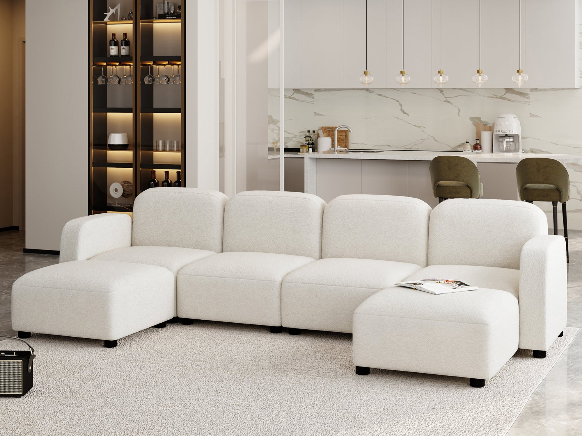 Modern U Shaped Sectional, Modular Comfy Couch with Ottoman, Beige