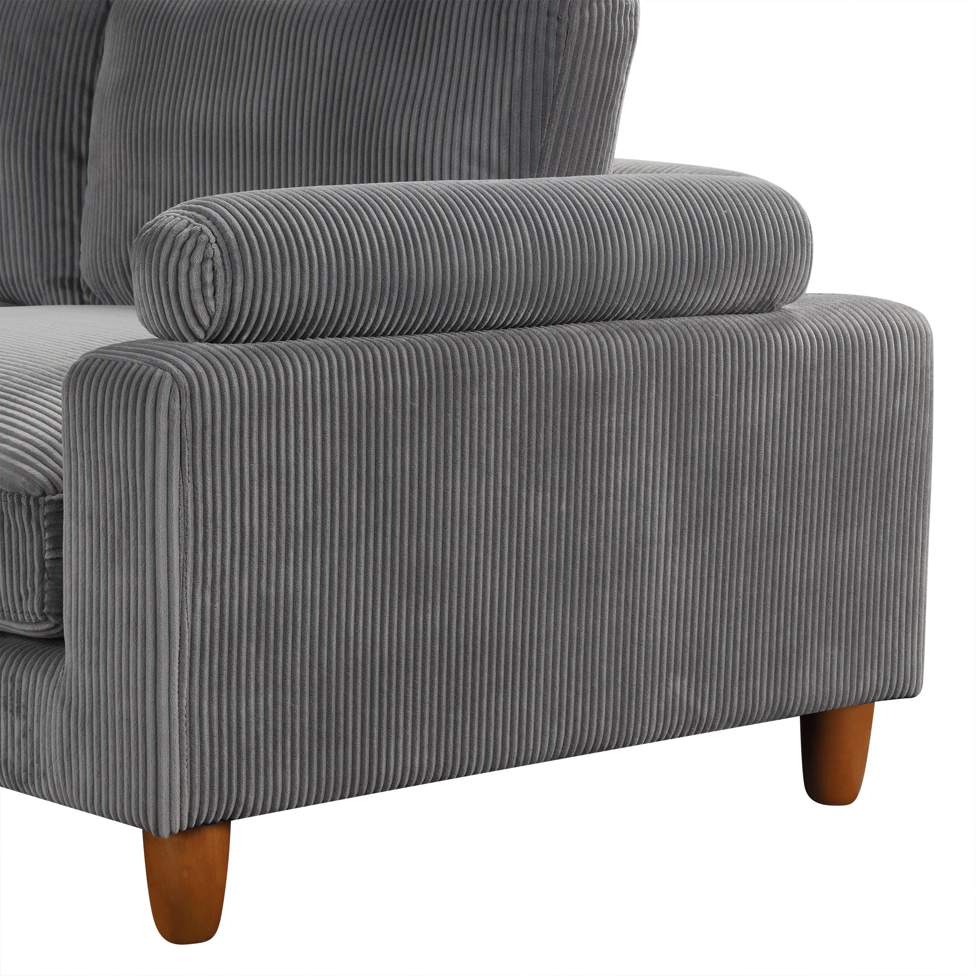 Large U-Shaped Sectional, Corduroy Couch with Ottoman, Gray