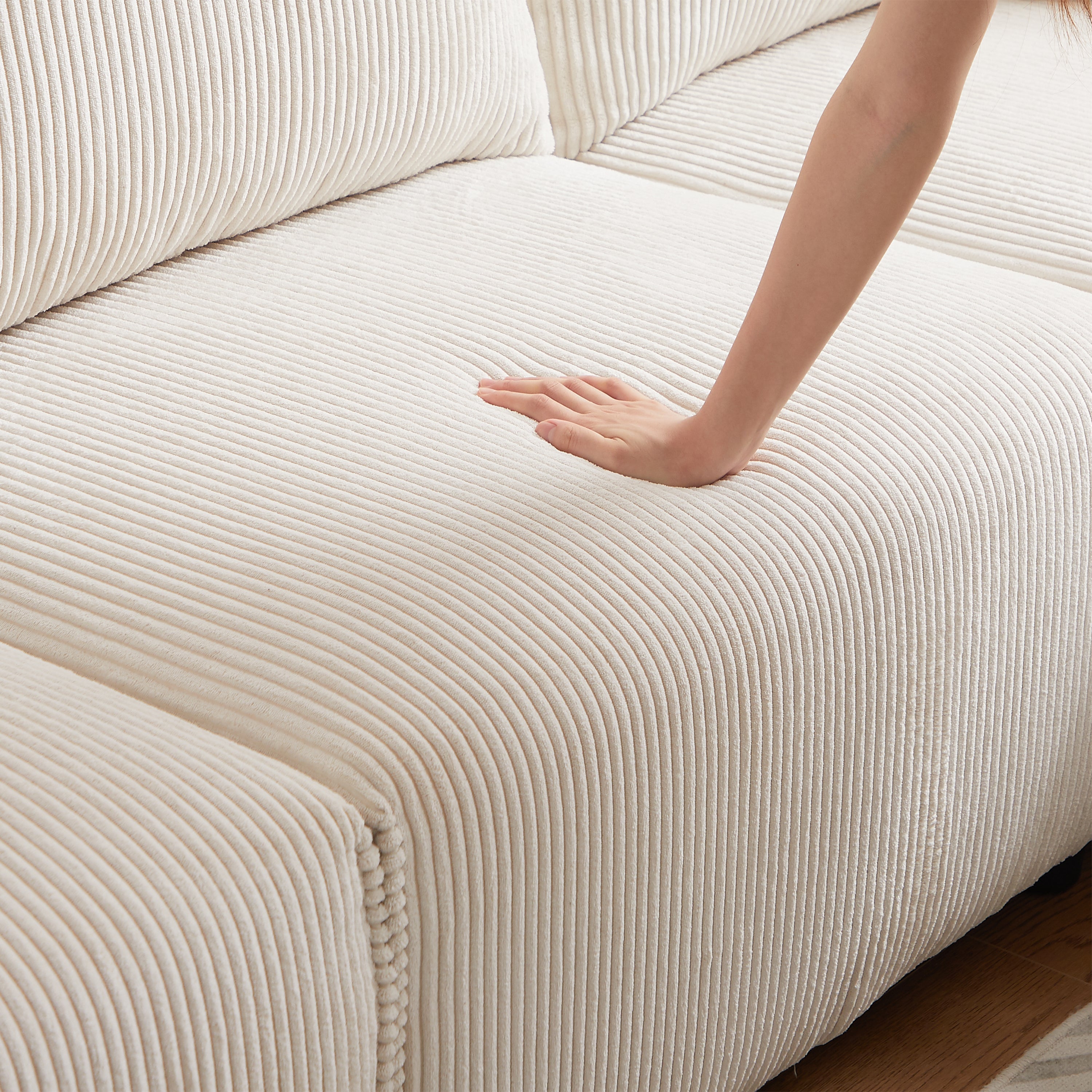 L Shape Modular Sectional Sofa, Corduroy Couch with Ottoman - Beige