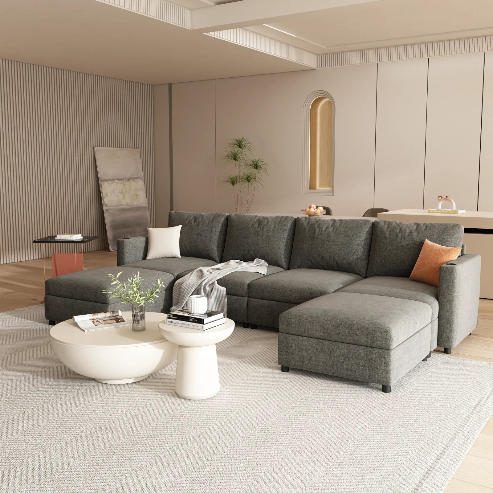 Large Sectional Couch with Storage, Sofa with Chaise- Gray