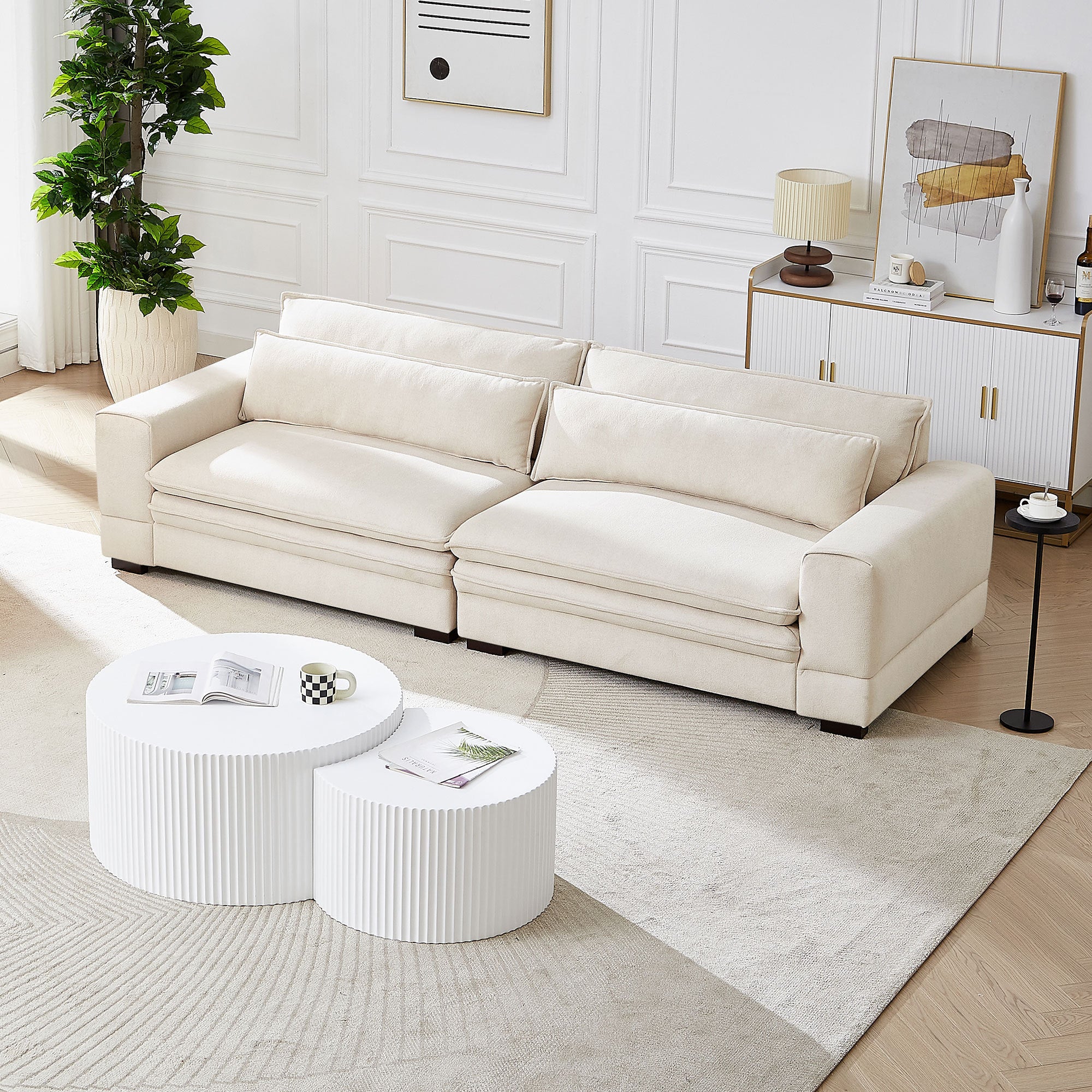 Oversized 3 Seater Deep Sofa, Pillow Top Couch, Beige