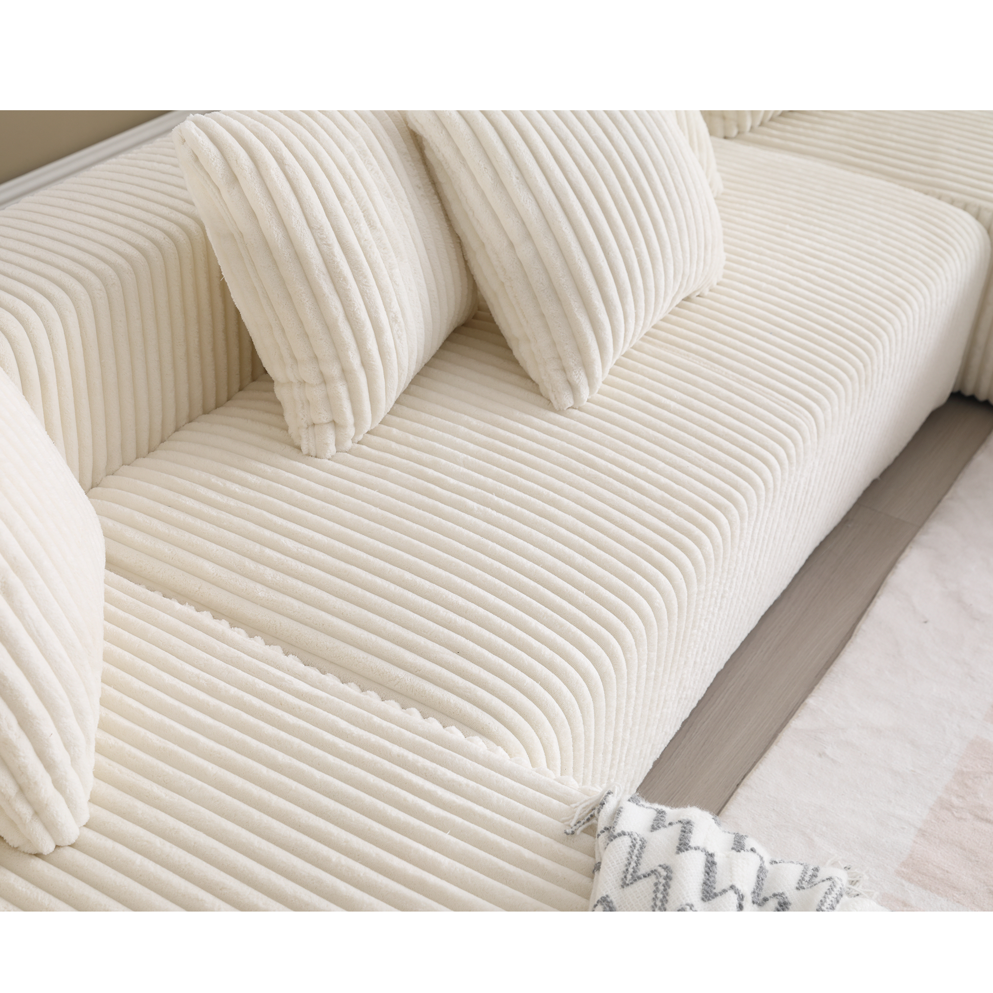 Modular U Shaped Sectional, Corduroy Couch with Double Chaise, White