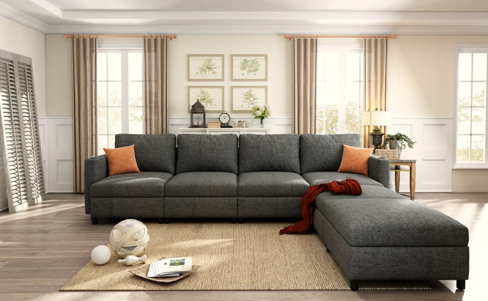 Large Sectional Couch with Storage, Sofa with Chaise- Gray